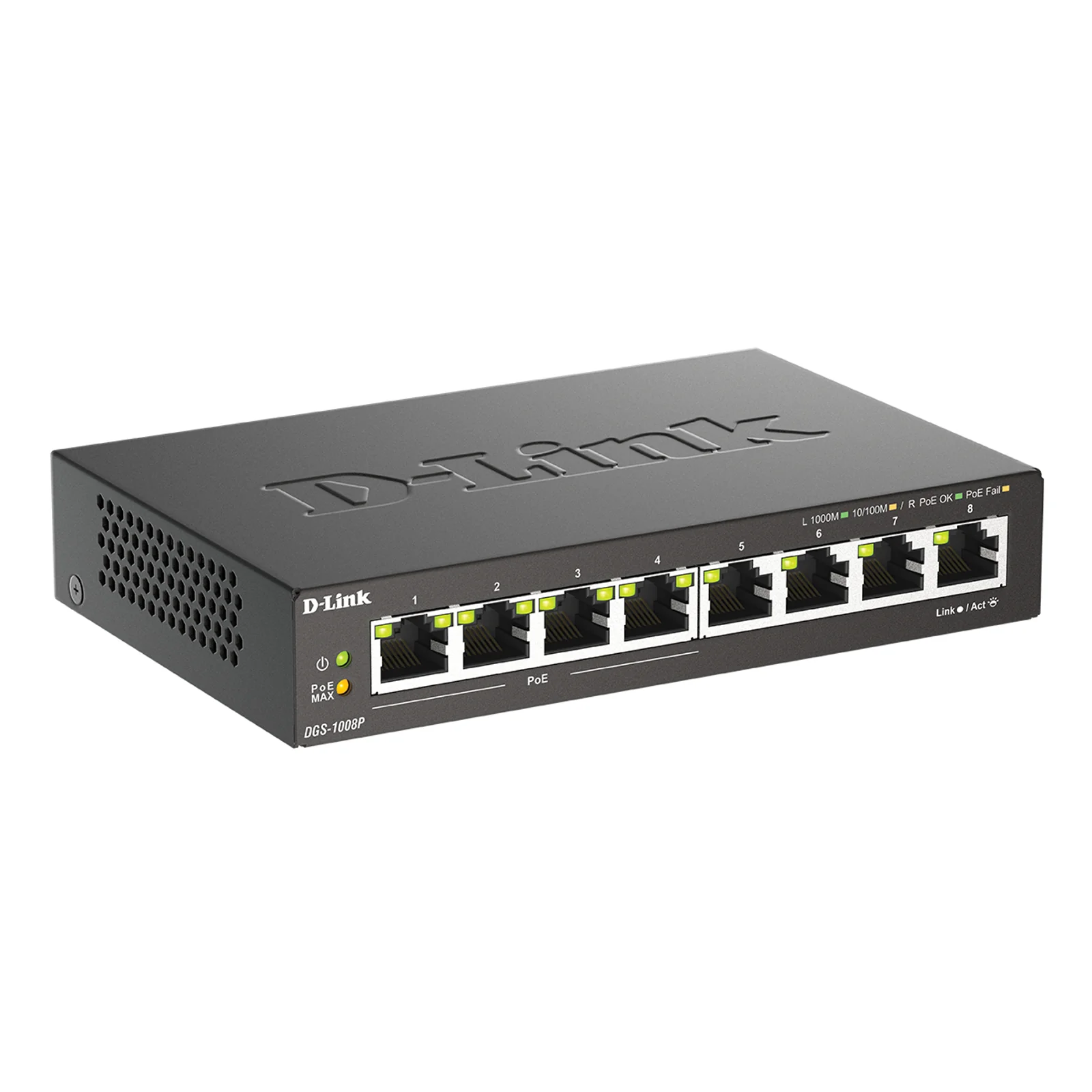 D-Link DGS-1008P/E commutateur réseau Non-géré L2 Gigabit Ethernet (10/100/1000) Connexion Ethernet, supportant l'alimentation via ce port (PoE) Bureau Noir