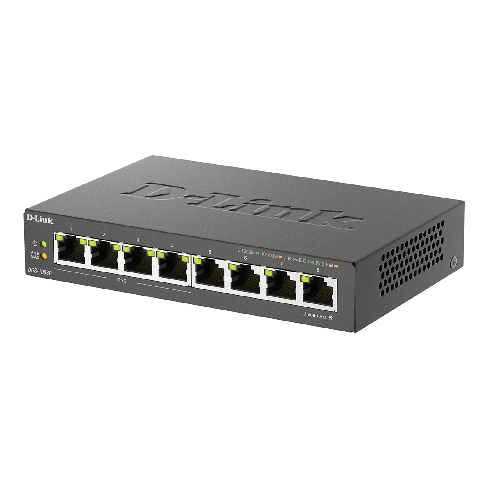 D-Link DGS-1008P/E commutateur réseau Non-géré L2 Gigabit Ethernet (10/100/1000) Connexion Ethernet, supportant l'alimentation via ce port (PoE) Bureau Noir