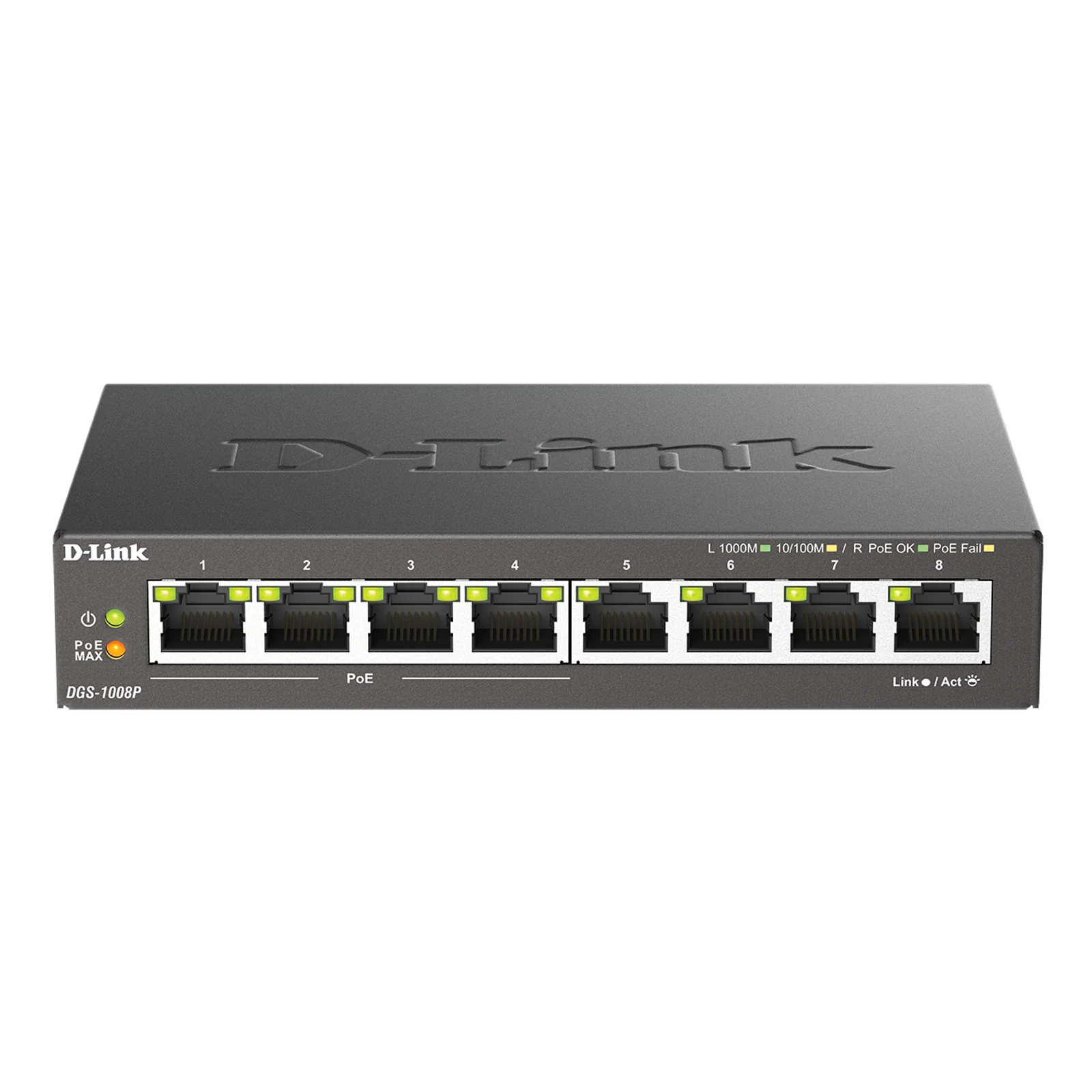 DGS-1008P/E commutateur réseau Non-géré L2 Gigabit Ethernet (10/100/1000) Connexion Ethernet, supportant l'alimentation via ce port (PoE) Bureau Noir