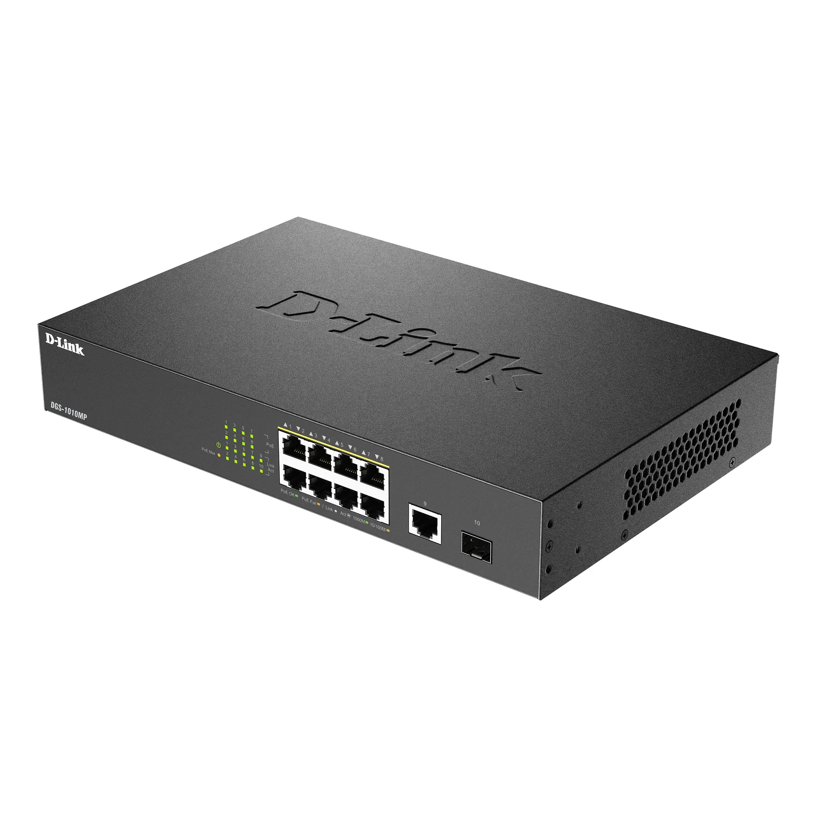 D-Link DGS-1010MP/E commutateur réseau Non-géré L2 Gigabit Ethernet (10/100/1000) Connexion Ethernet, supportant l'alimentation via ce port (PoE) 1U Noir