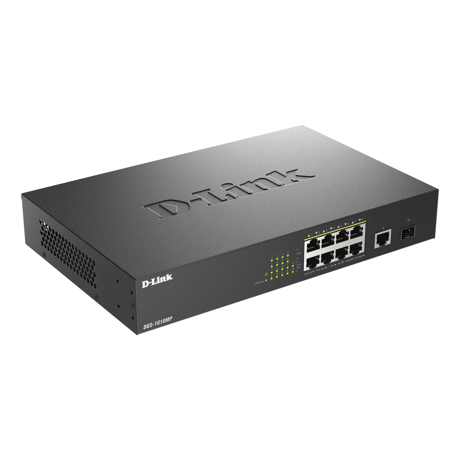 D-Link DGS-1010MP/E commutateur réseau Non-géré L2 Gigabit Ethernet (10/100/1000) Connexion Ethernet, supportant l'alimentation via ce port (PoE) 1U Noir