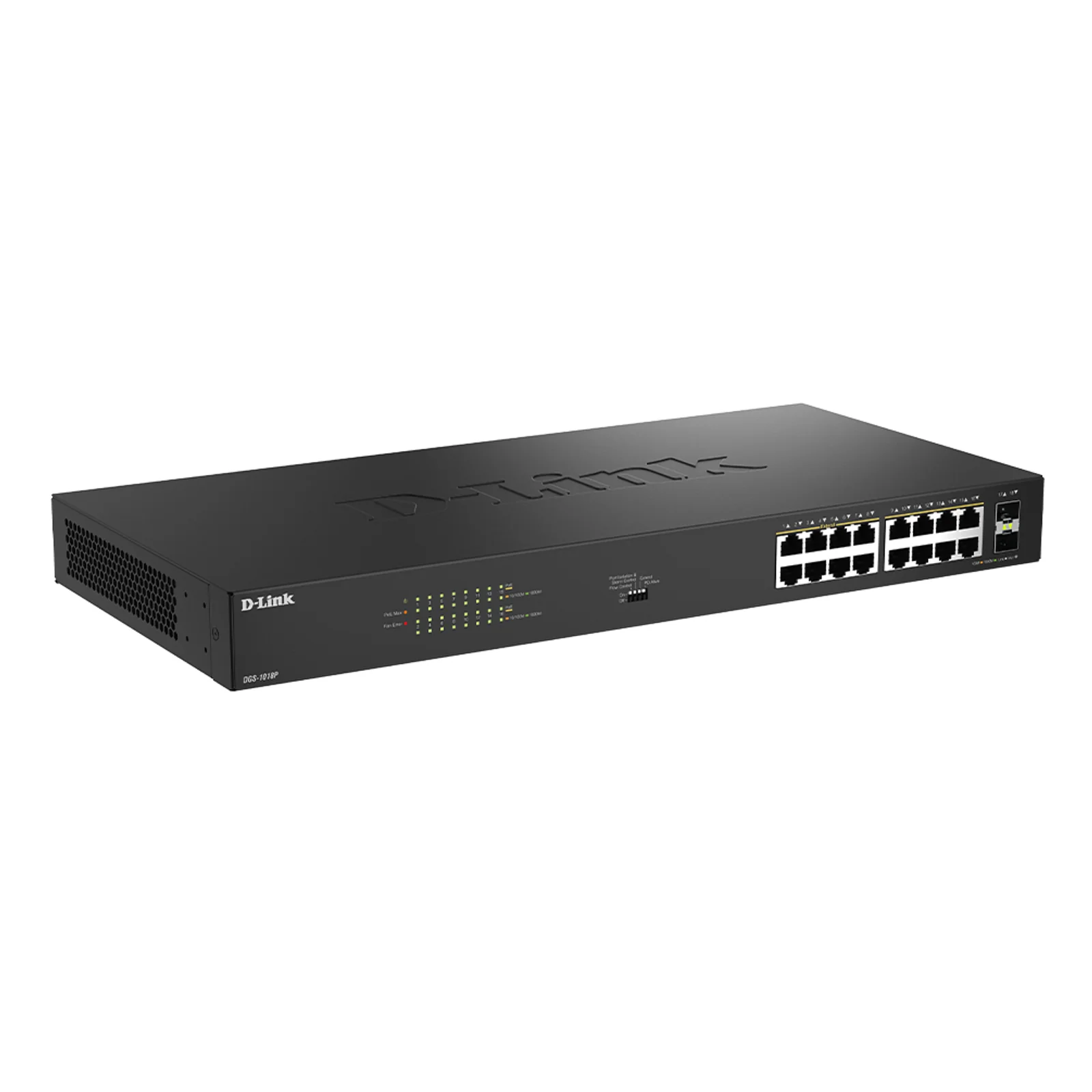 D-Link DGS-1018P Non-géré Gigabit Ethernet (10/100/1000) Connexion Ethernet, supportant l'alimentation via ce port (PoE) Noir
