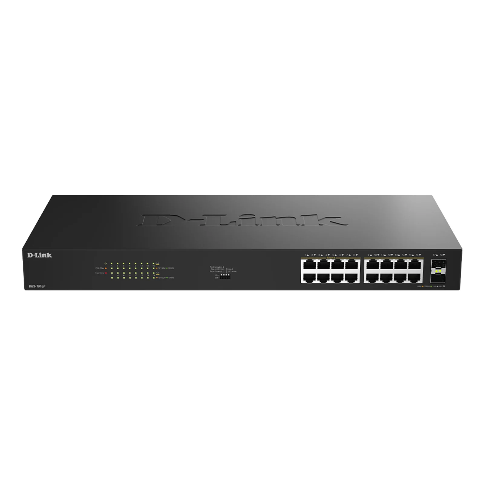 DGS-1018P Non-géré Gigabit Ethernet (10/100/1000) Connexion Ethernet, supportant l'alimentation via ce port (PoE) Noir
