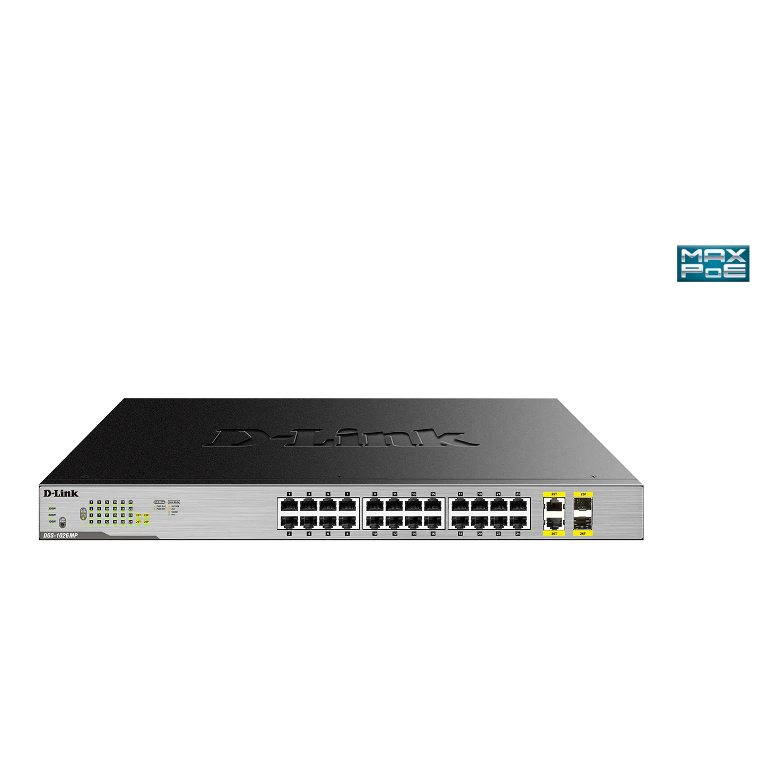 DGS-1026MP commutateur réseau Non-géré Gigabit Ethernet (10/100/1000) Connexion Ethernet, supportant l'alimentation via ce port (PoE) Noir, Gris