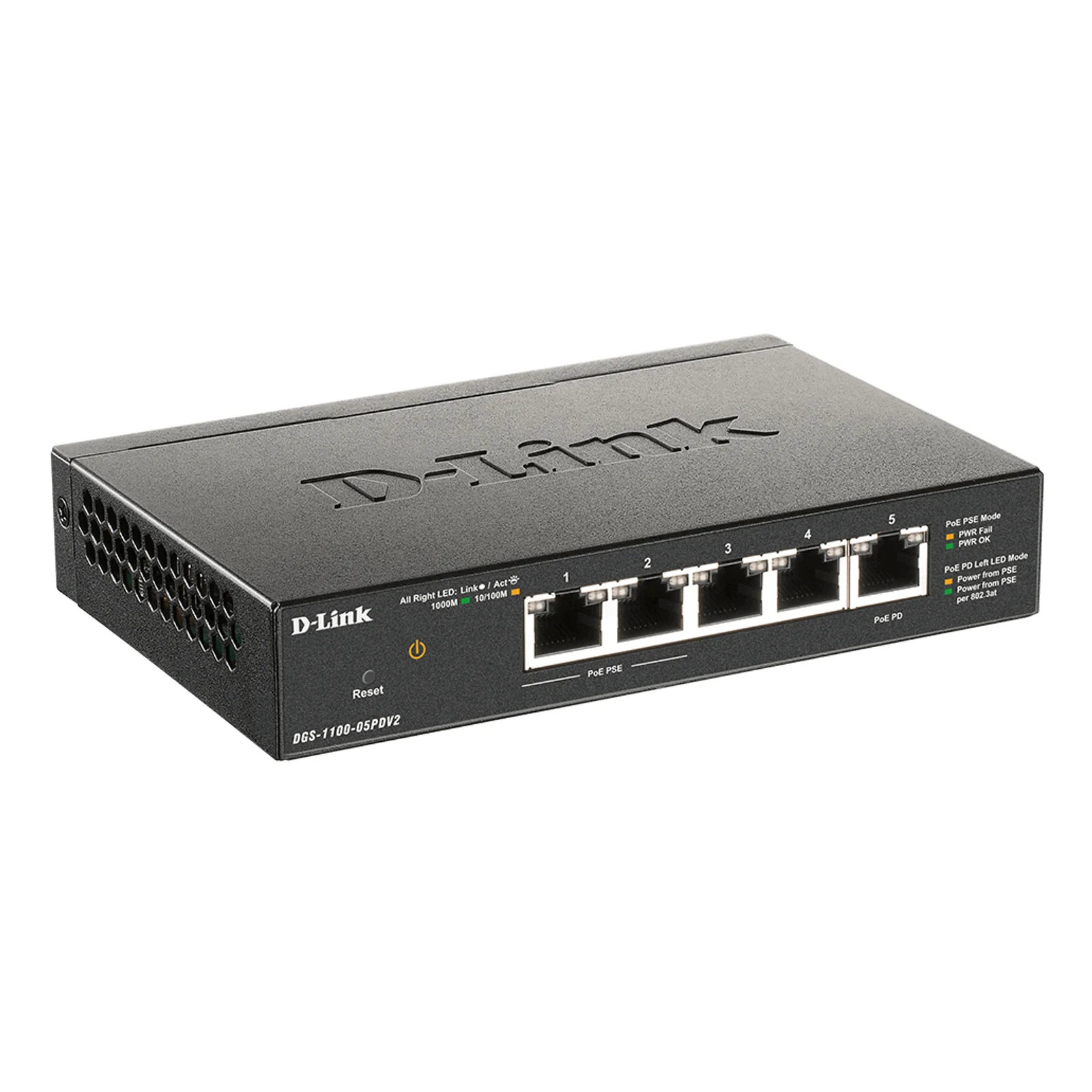 D-Link DGS-1100-05PDV2 commutateur réseau Géré Gigabit Ethernet (10/100/1000) Connexion Ethernet, supportant l'alimentation via ce port (PoE) Noir