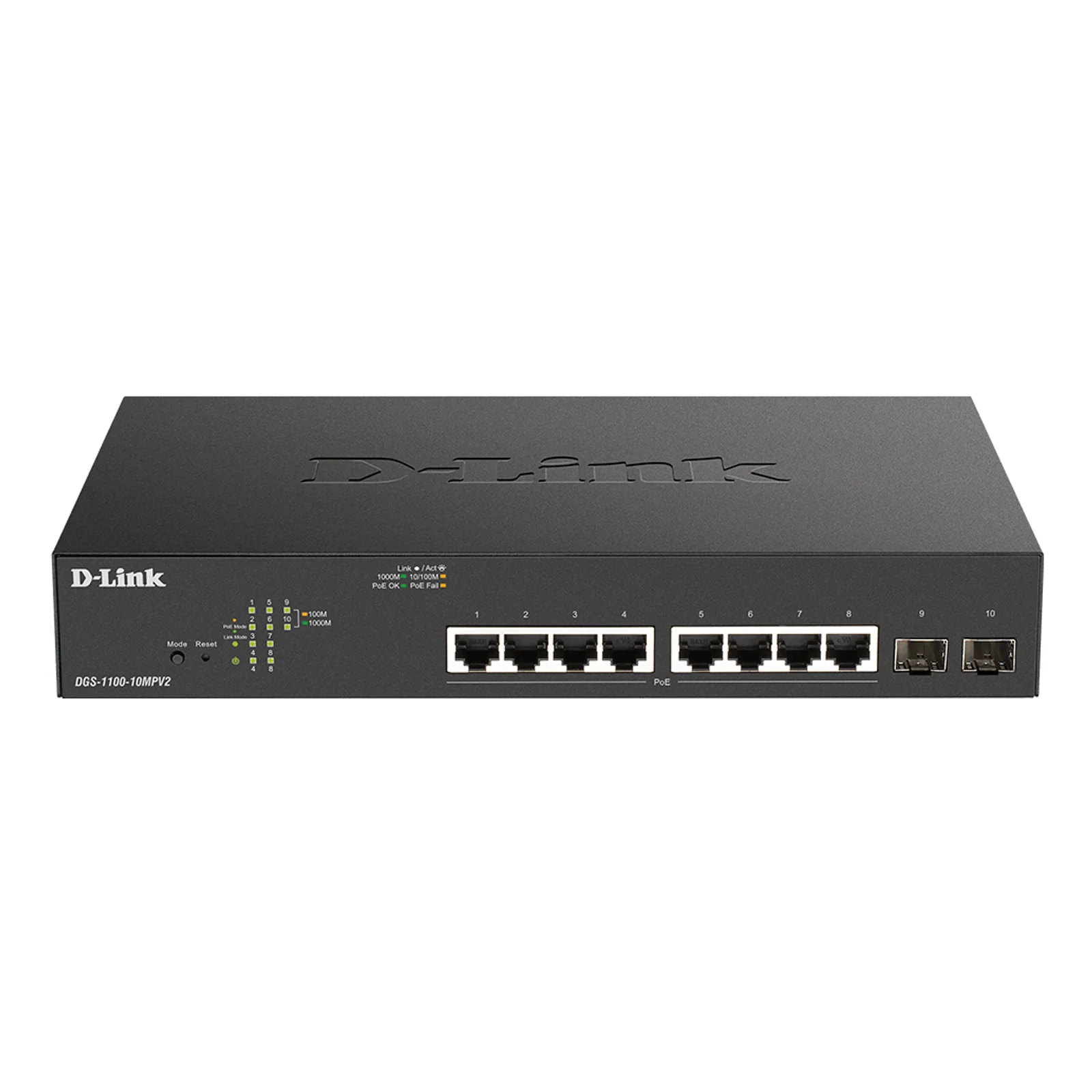 DGS-1100-10MPV2 Géré L2 Gigabit Ethernet (10/100/1000) Connexion Ethernet, supportant l'alimentation via ce port (PoE) 1U Noir