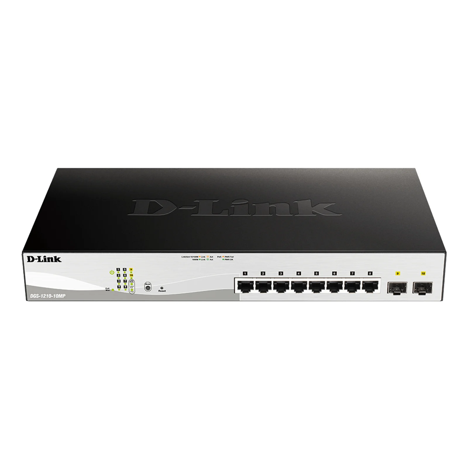 DGS-1210-10MP Géré L2 Gigabit Ethernet (10/100/1000) Connexion Ethernet, supportant l'alimentation via ce port (PoE) Noir, Gris