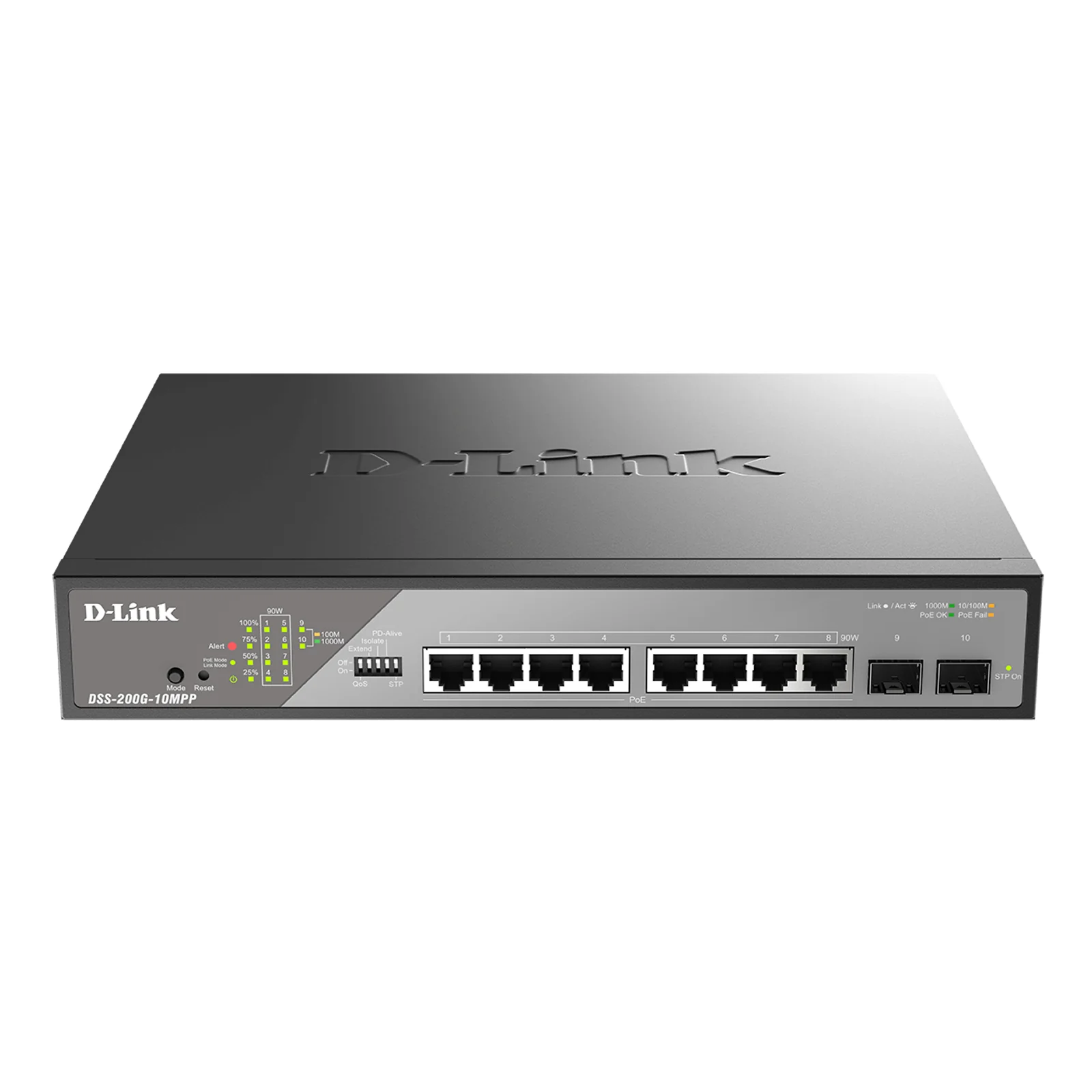 DSS-200G-10MPP commutateur réseau Géré L2 Gigabit Ethernet (10/100/1000) Connexion Ethernet, supportant l'alimentation via ce port (PoE) 1U Noir, Gris
