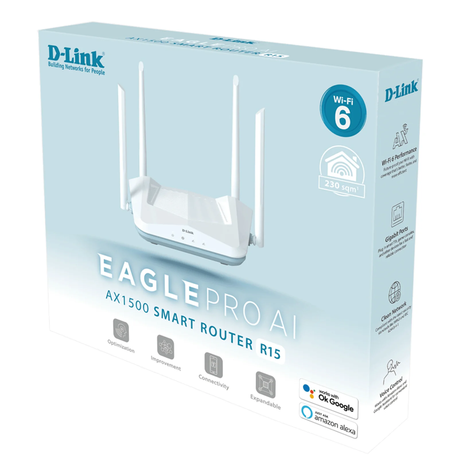 D-Link EAGLE PRO AI AX1500 Smart Router routeur sans fil Gigabit Ethernet Bi-bande (2,4 GHz / 5 GHz) Blanc
