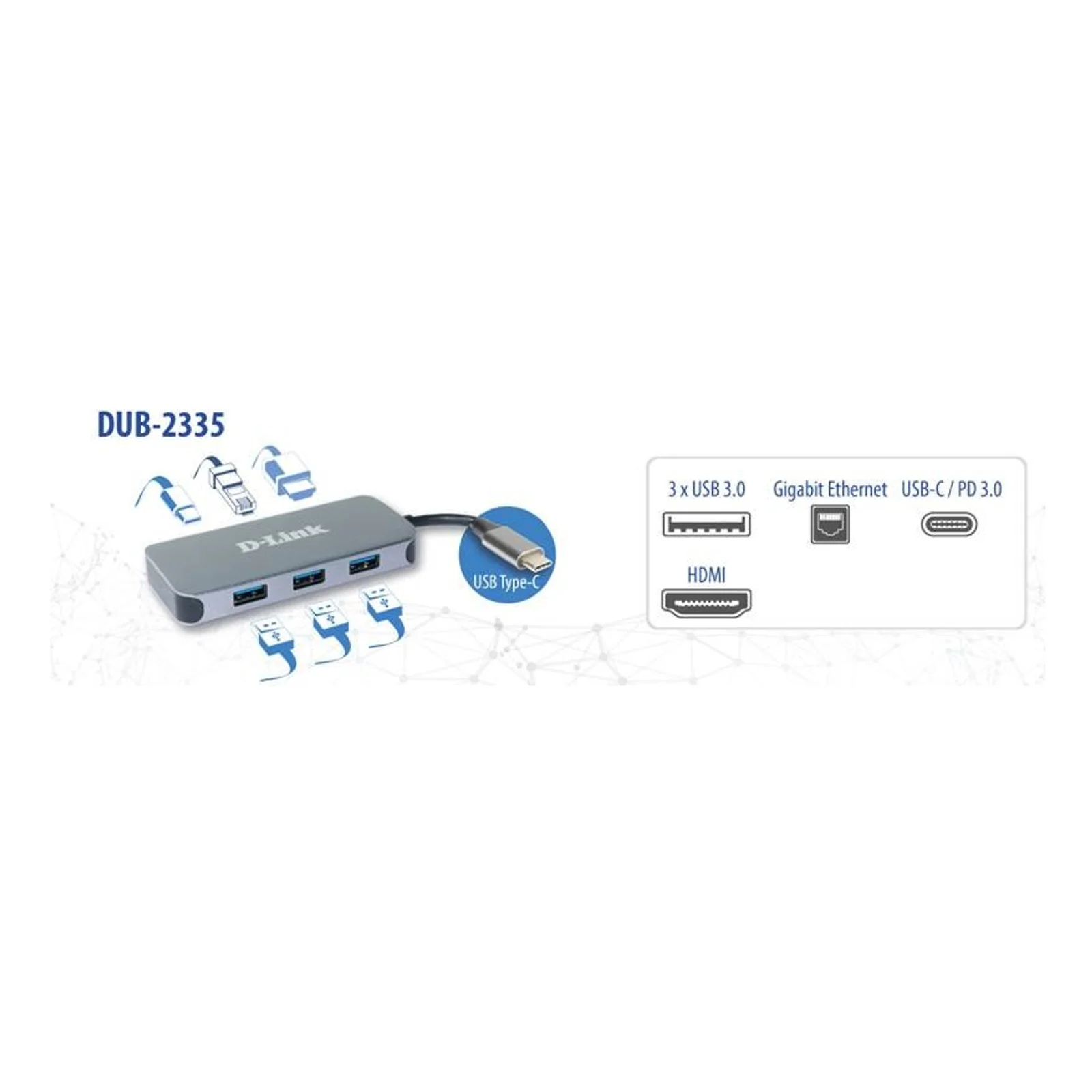 D-Link Hub USB-C 6-en-1 avec HDMI/Gigabit Ethernet/alimentation DUB-2335