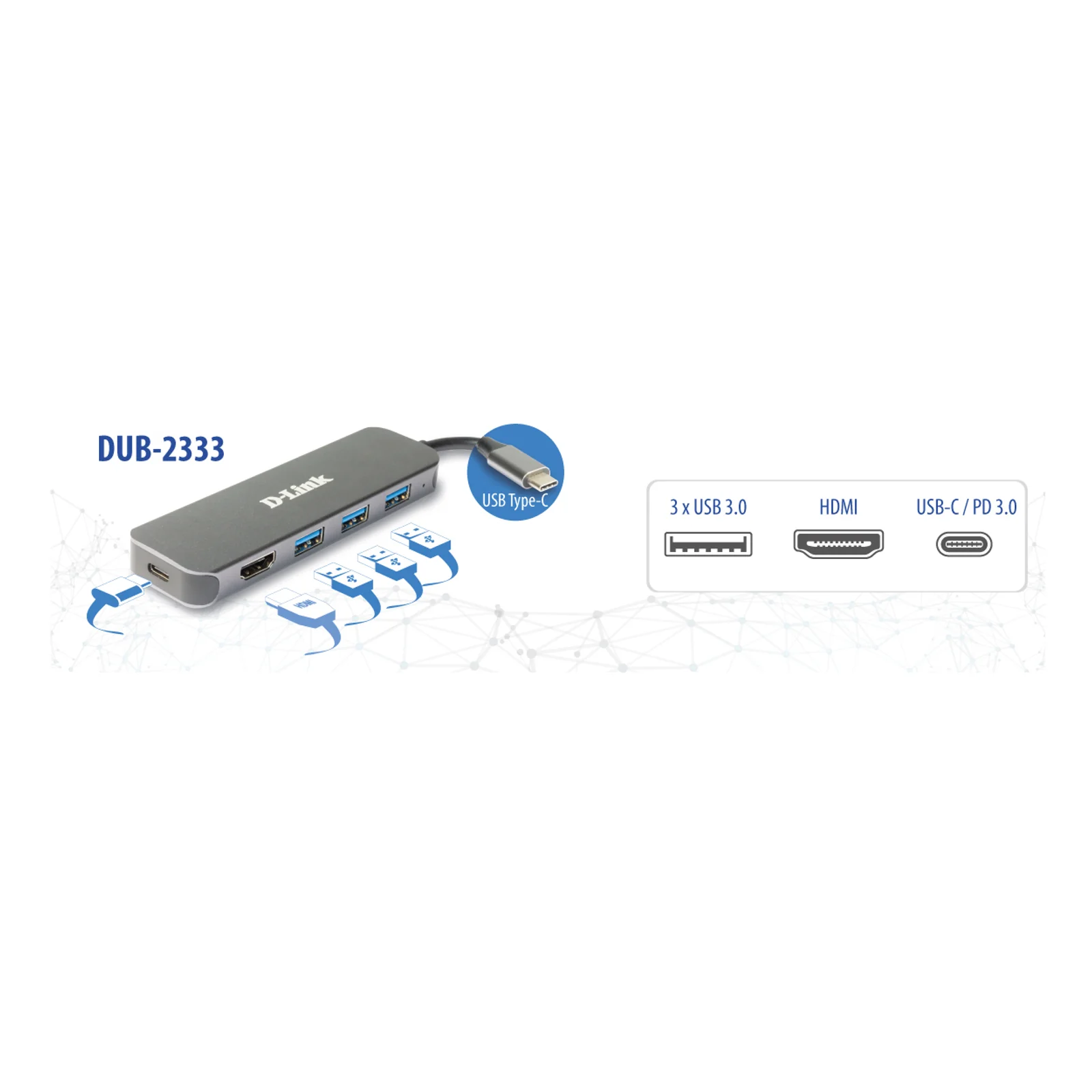 D-Link Station d'accueil USB-C 5-en-1 avec HDMI/alimentation DUB-2333