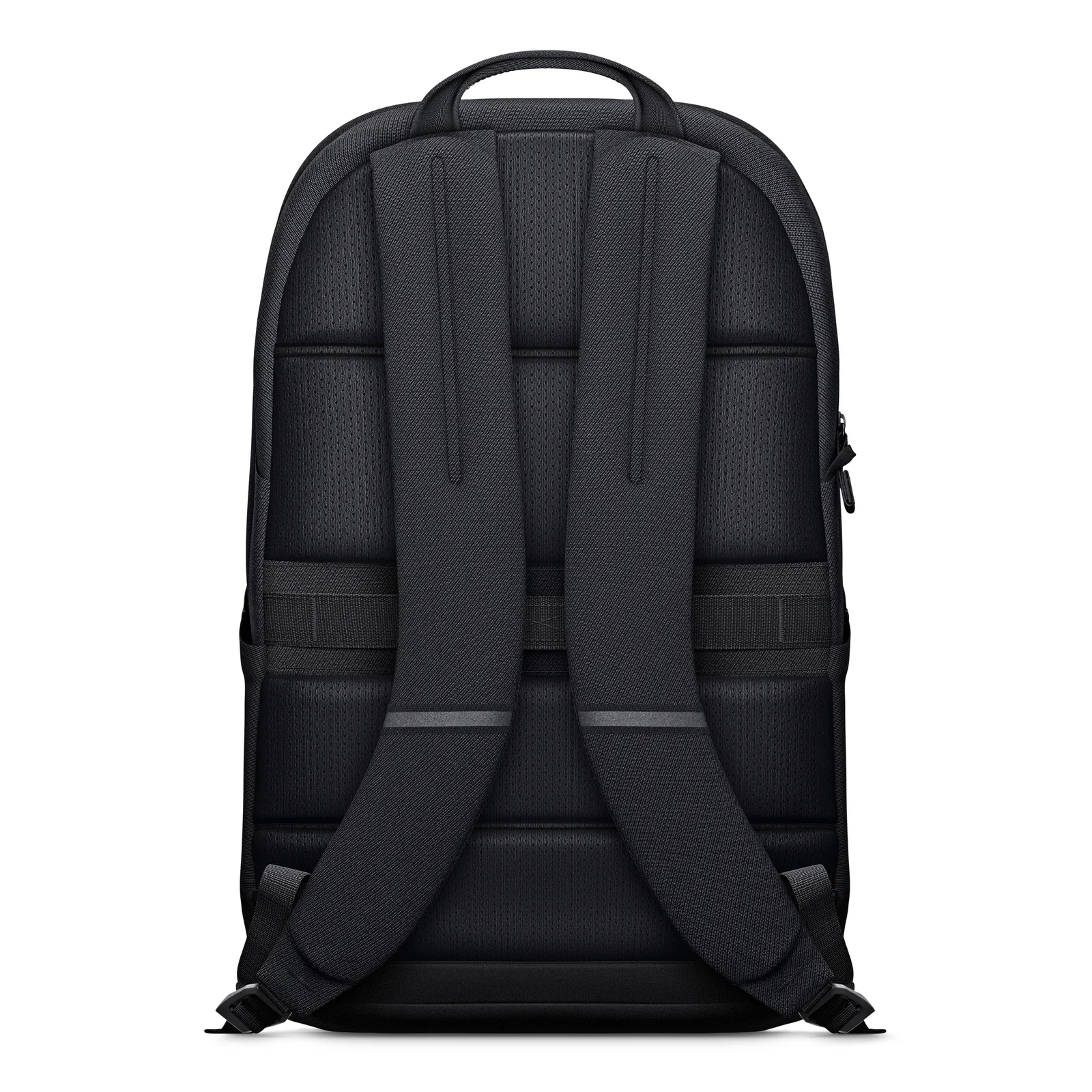 Vue arrière du sac à dos avec panneau dorsal en mousse aérée, sangles d'épaule contoureées et passants pour chariot