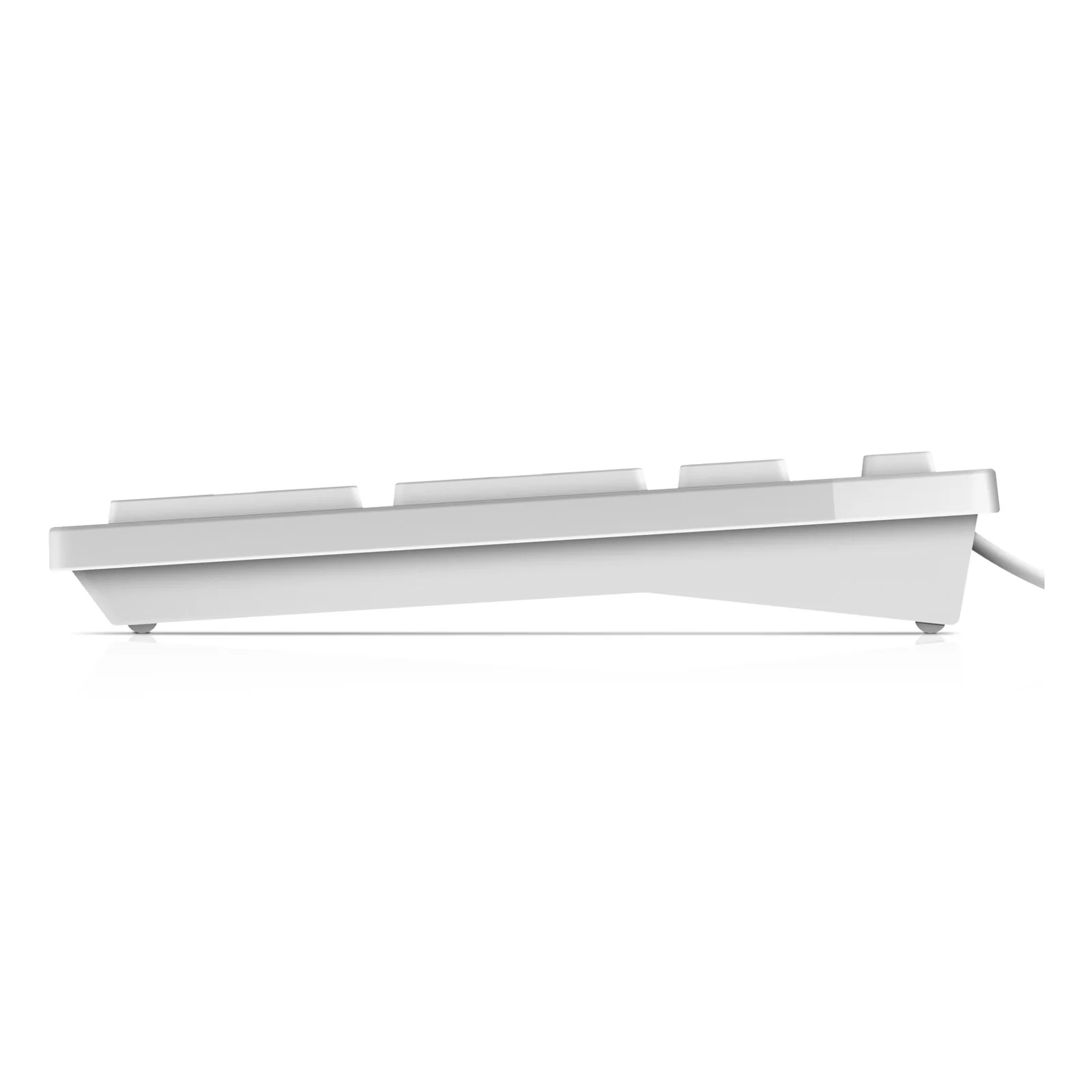 Clavier Dell KB216 blanc, profil droit, faible hauteur, câble USB gris
