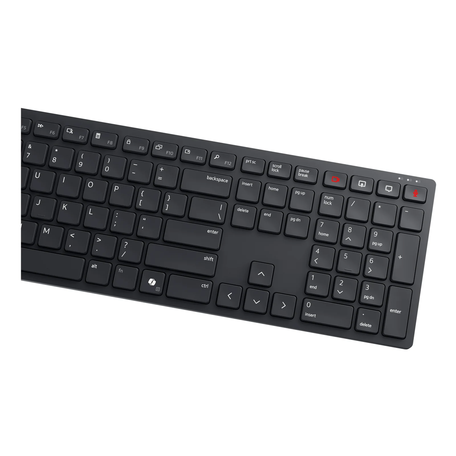 Détail de la moitié droite du clavier mettant en évidence le pavé numérique et les quatre touches de collaboration rouge et blanche