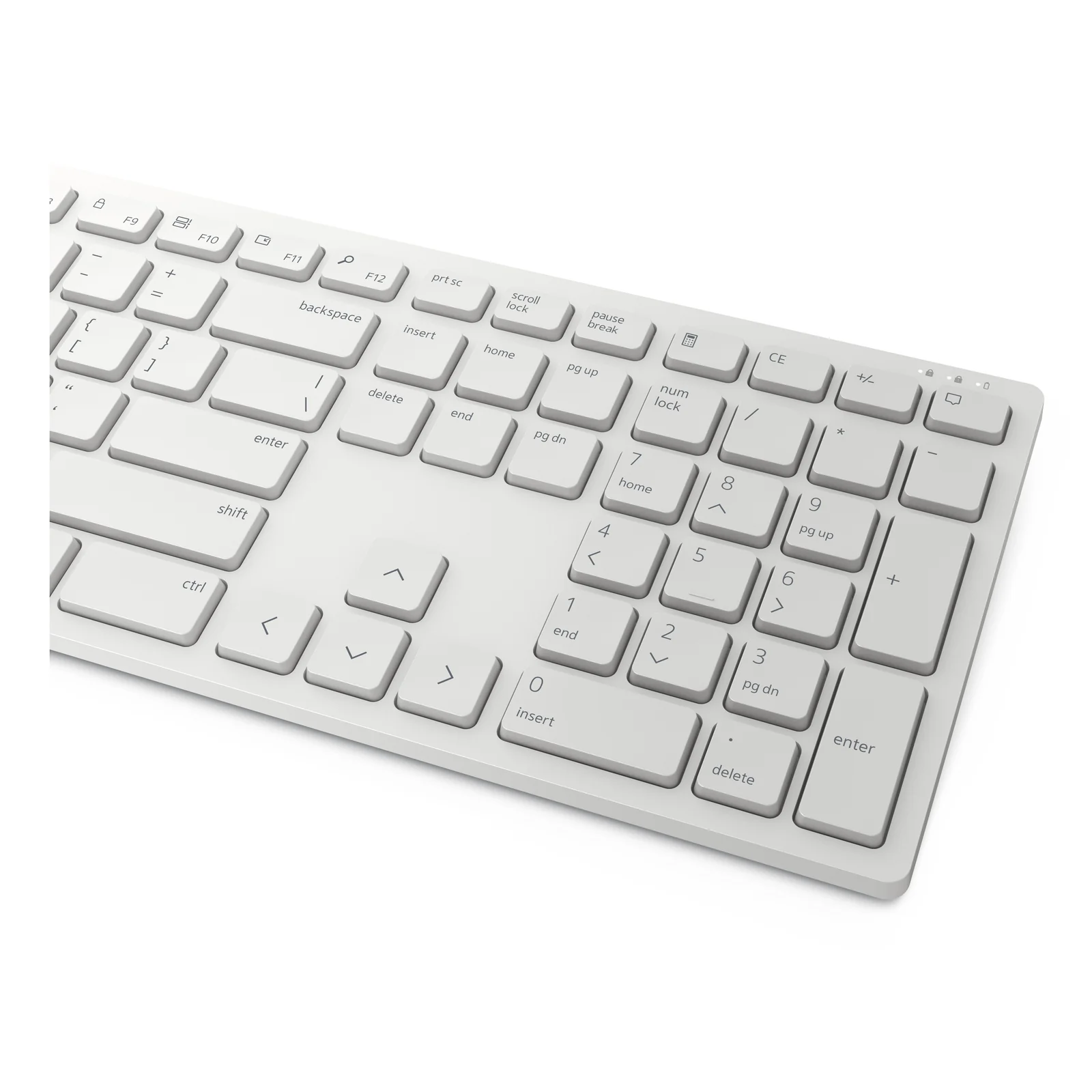 Détail du pavé numérique et des touches Enter du clavier blanc en perspective