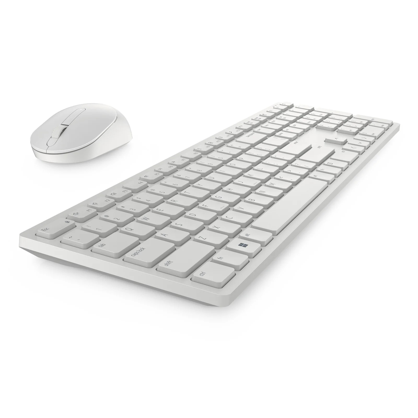 Vue de trois quarts arrière du clavier avec la souris blanche posée à gauche