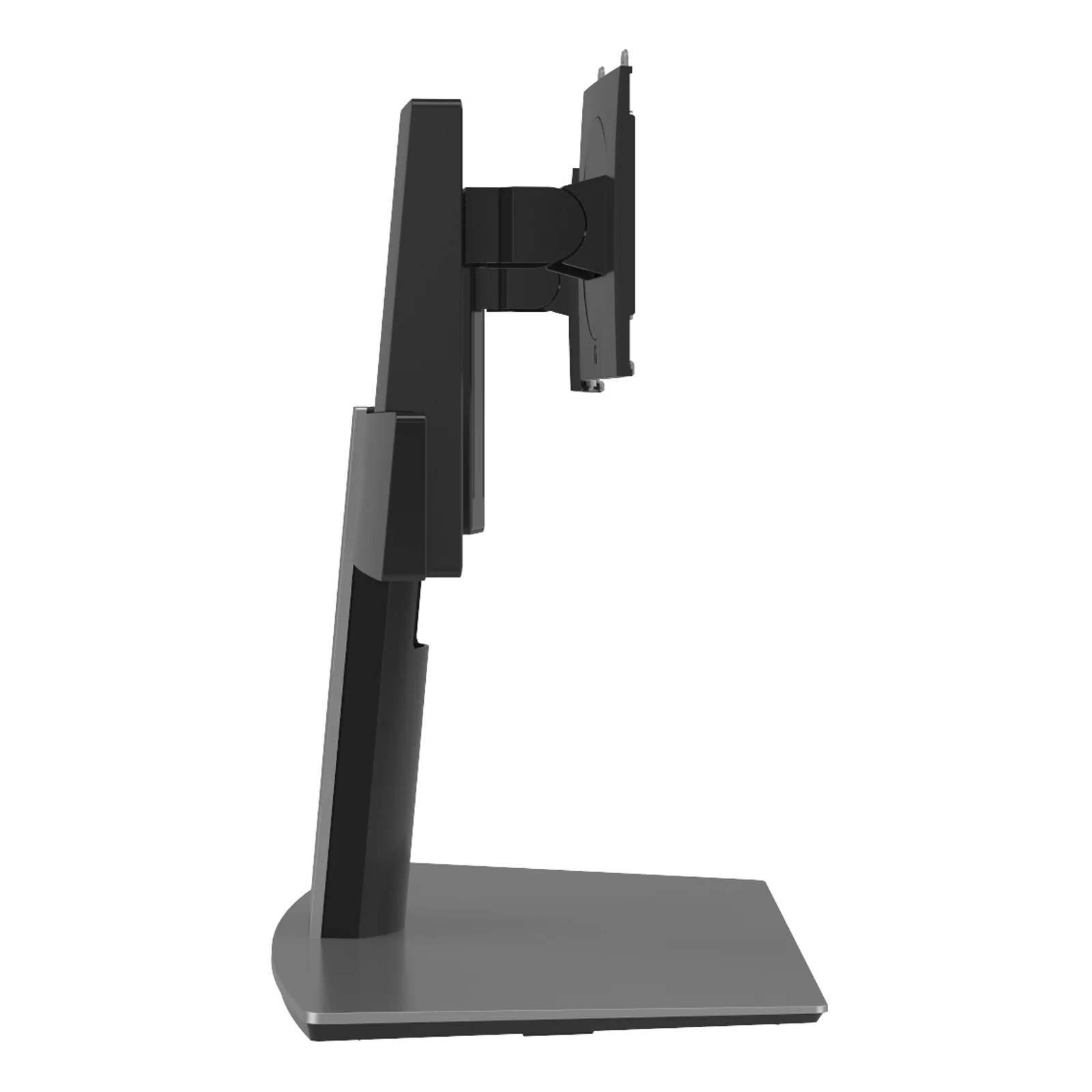 Vue de profil du socle MDS19 montrant le pied vertical et l'articulation d'inclinaison du plateau VESA arrière
