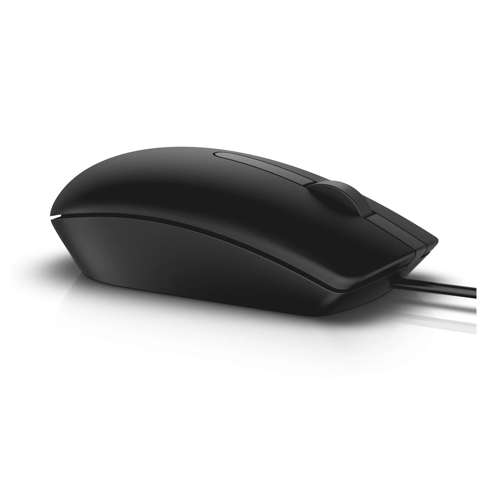 Vue trois quarts de la souris noire mettant en évidence la molette et la coque mate