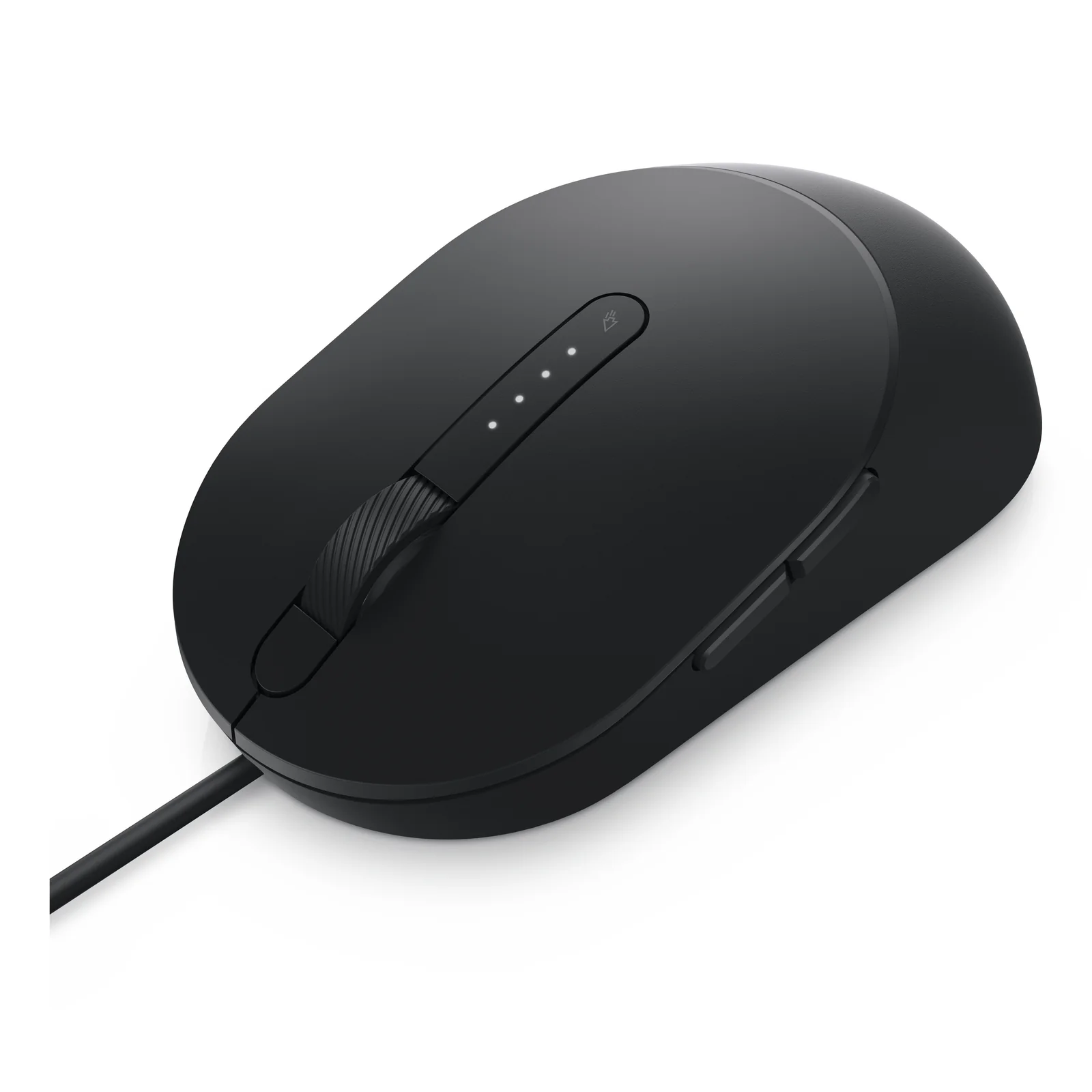 Vue trois quarts arrière de la souris noire avec molette et témoins dpi allumés