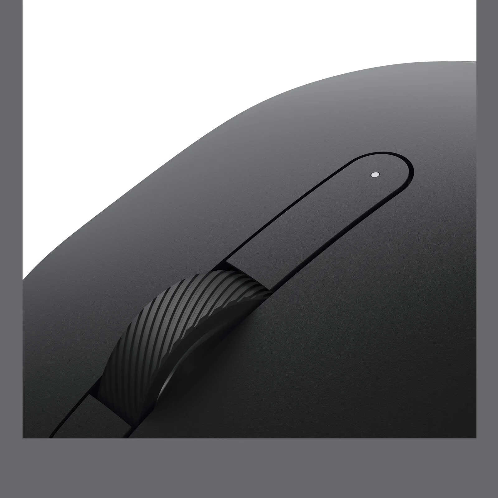 Détail rapproché de la molette de défilement striée et du bouton de bascule de mode RF Bluetooth