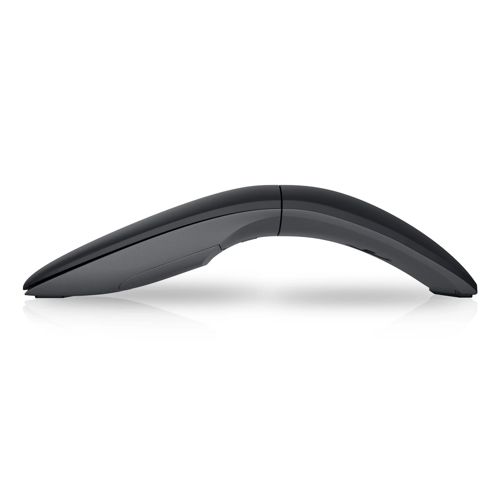 Dell MS700 noire, vue de profil, forme en arc caractéristique en position pliée