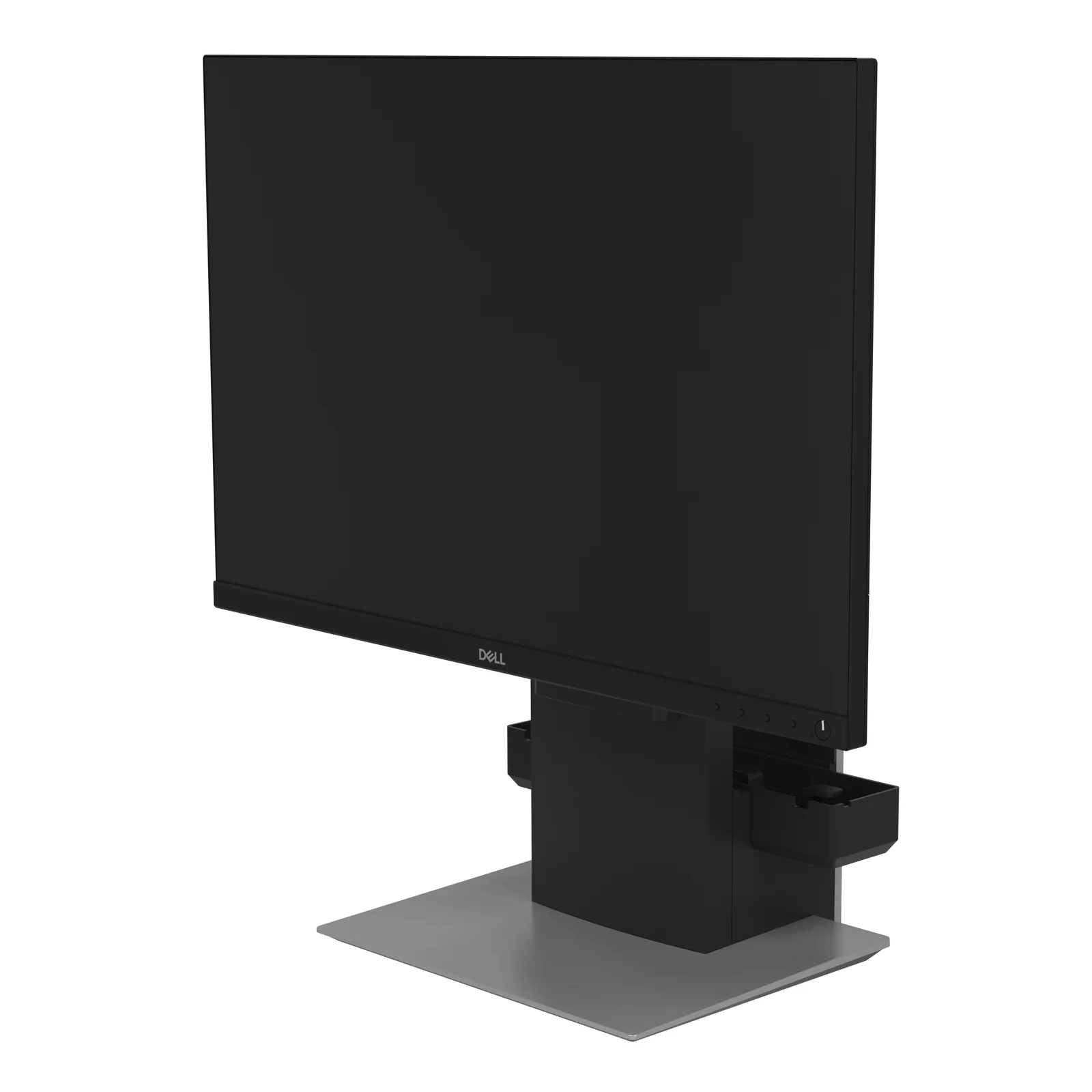Vue de trois quarts du montage avec moniteur Dell et plateforme VESA visible sous l'écran