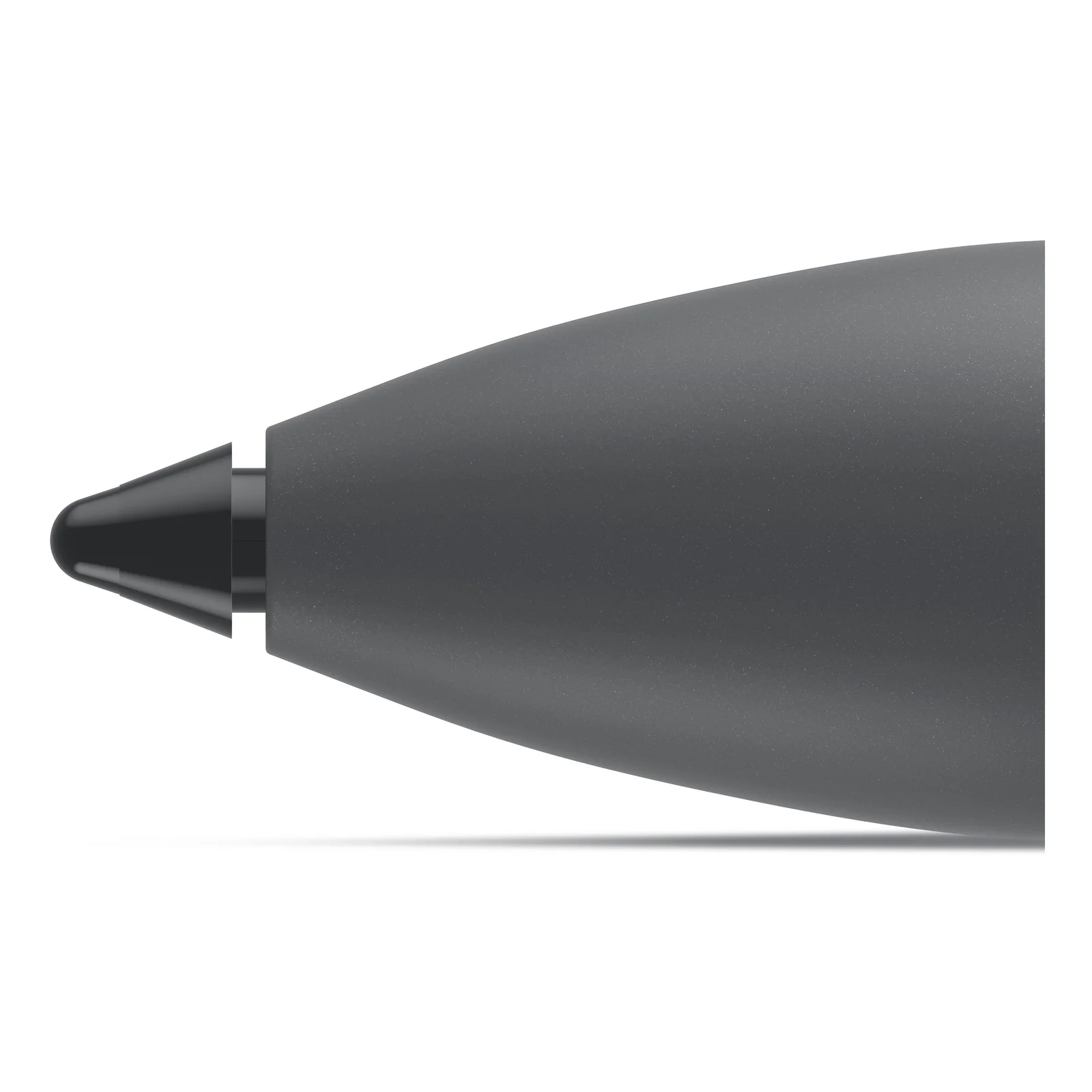 Gros plan sur la pointe du stylet avec embout fin noir conique destiné à l'écriture et au dessin sur écran tactile