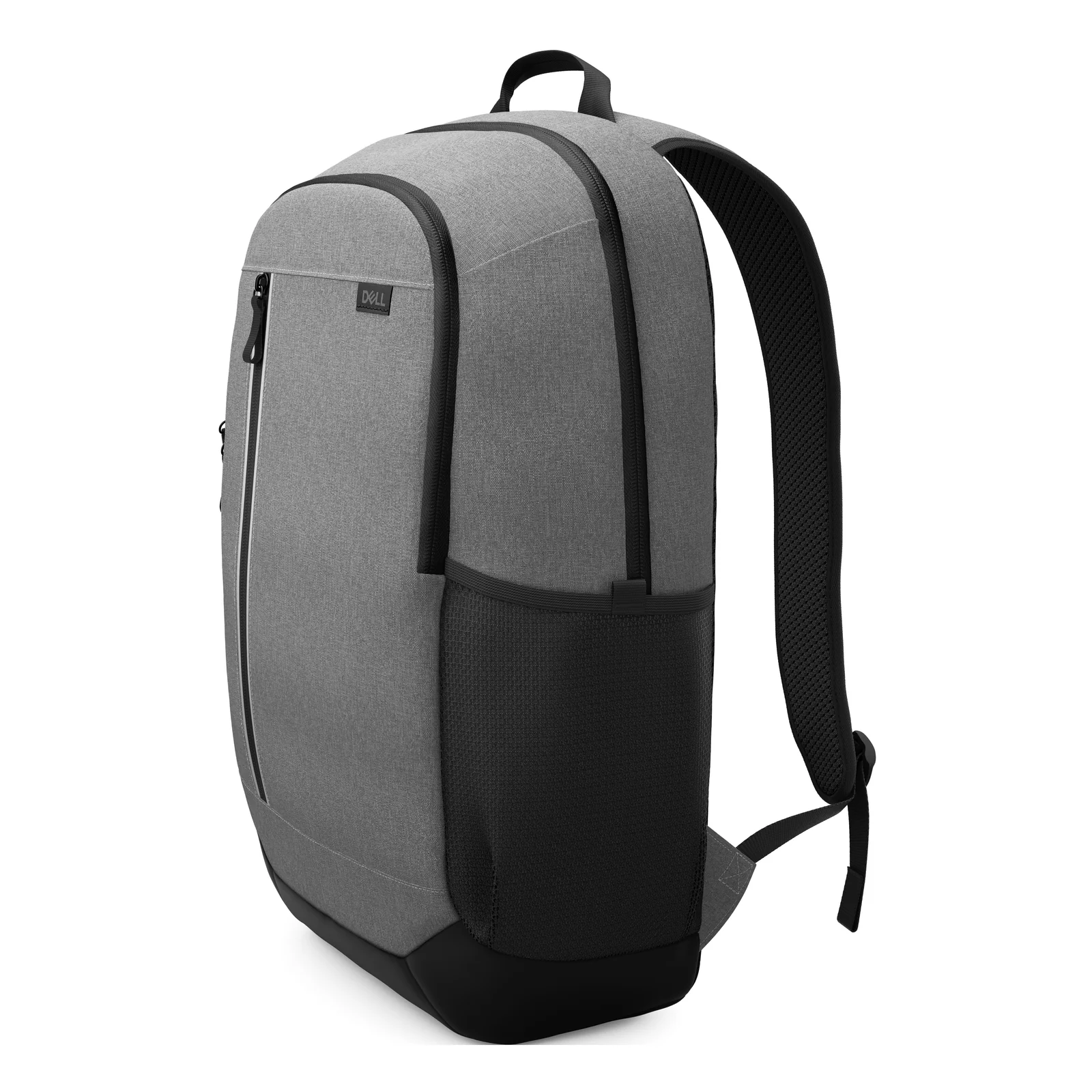 Vue du côté opposé du sac à dos gris montrant la sangle d'épaule noire rembourrée et la grande poche latérale extensible