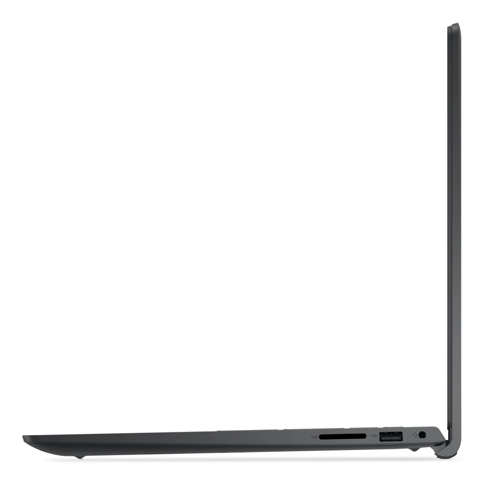 Tranche gauche, ports USB-A et HDMI visibles, profil du châssis noir fin