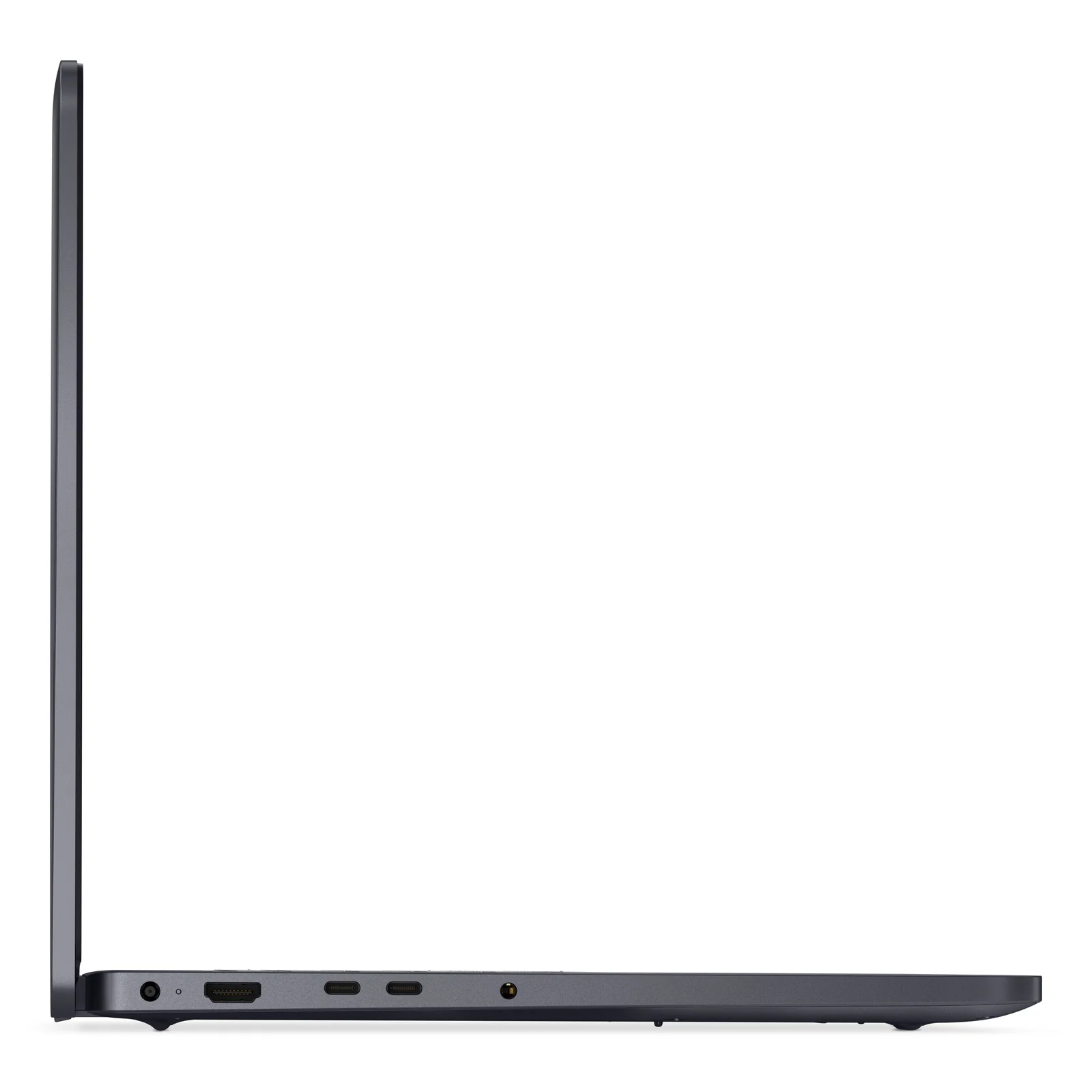 Profil latéral gauche montrant l'épaisseur du châssis, port HDMI et 2 ports USB-C avec jack audio