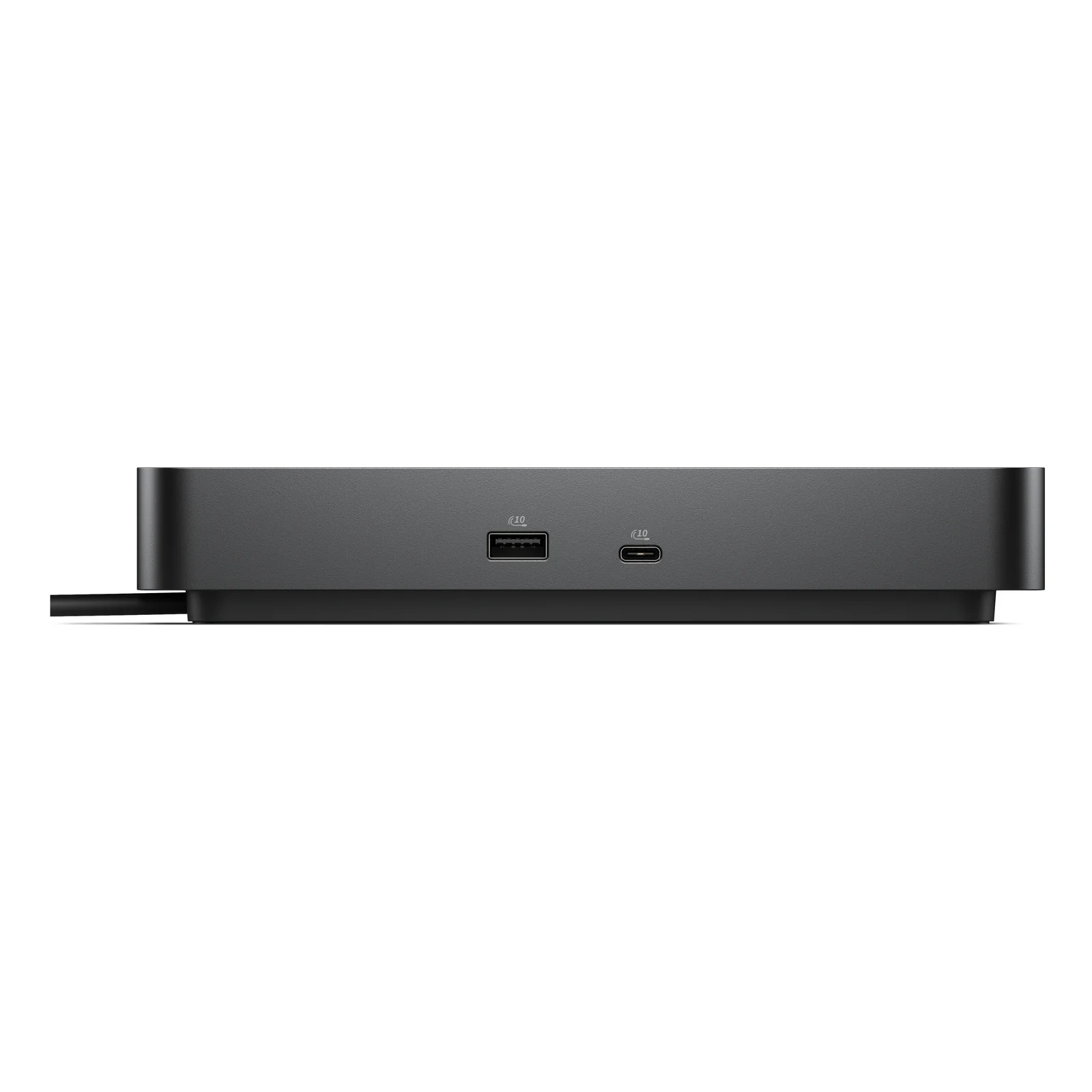 Vue avant de la station d'accueil montrant un port USB-A 10 Gbit/s et un port USB-C 10 Gbit/s sur la façade noire