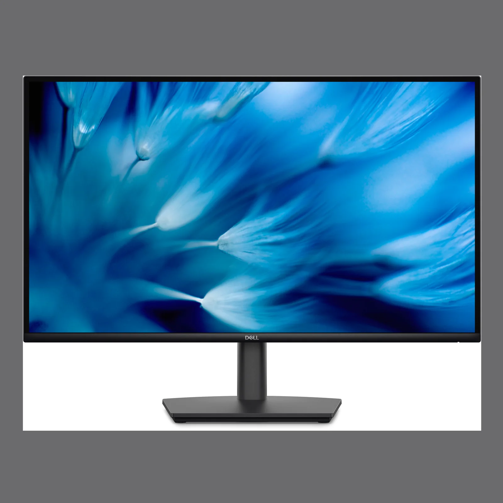 Vue de face du moniteur posé sur son pied avec colonne ajustable en hauteur et base rectangulaire