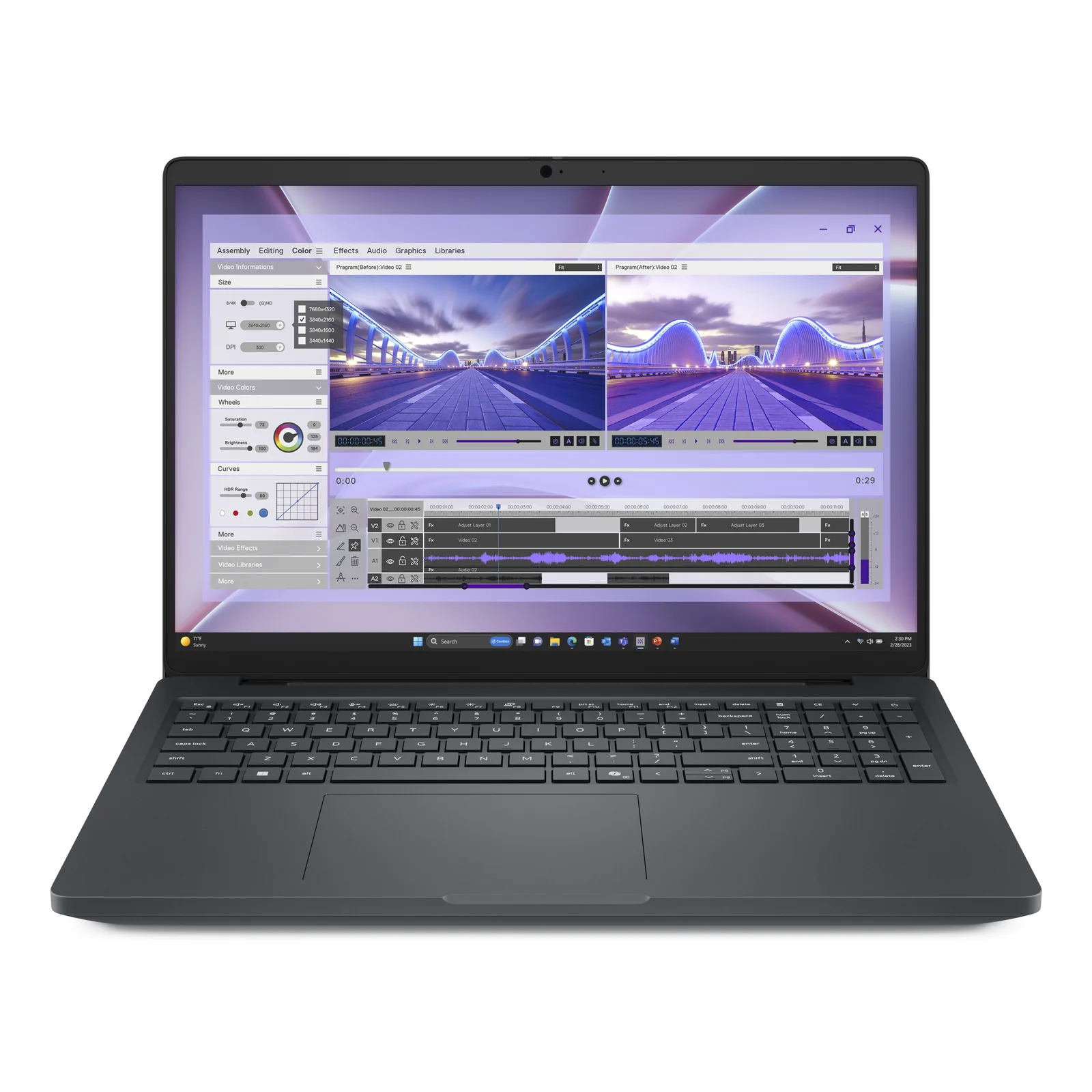 Dell Pro Max 16 ouvert, vue frontale légèrement surélevée, écran allumé, coloris noir