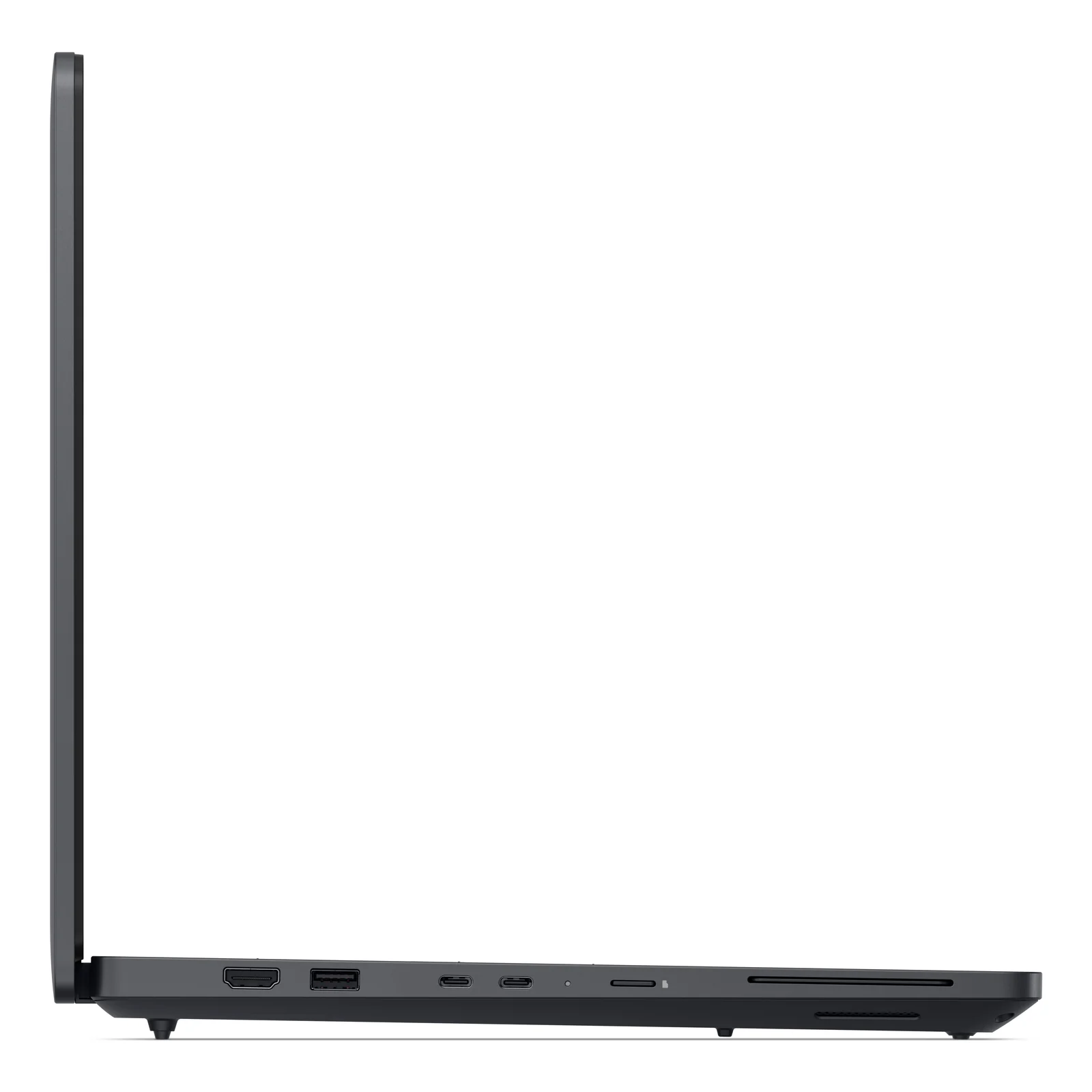 Dell Pro Max 16, tranche gauche avec ports USB et Thunderbolt 4 visibles, noir