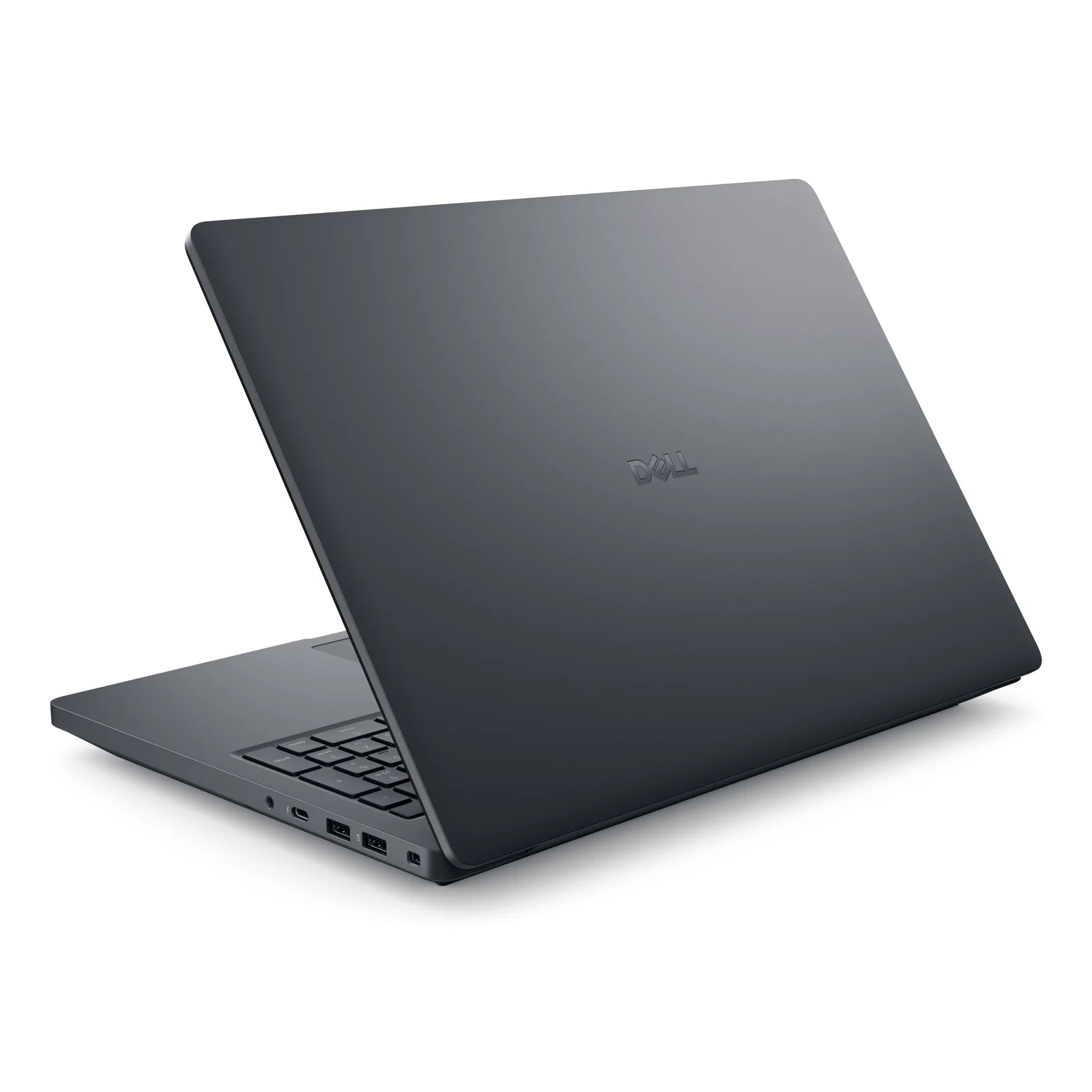 Dell Pro Max 16 Plus, vue arrière trois quarts droite, ports USB-A et audio à droite, gris magnetite