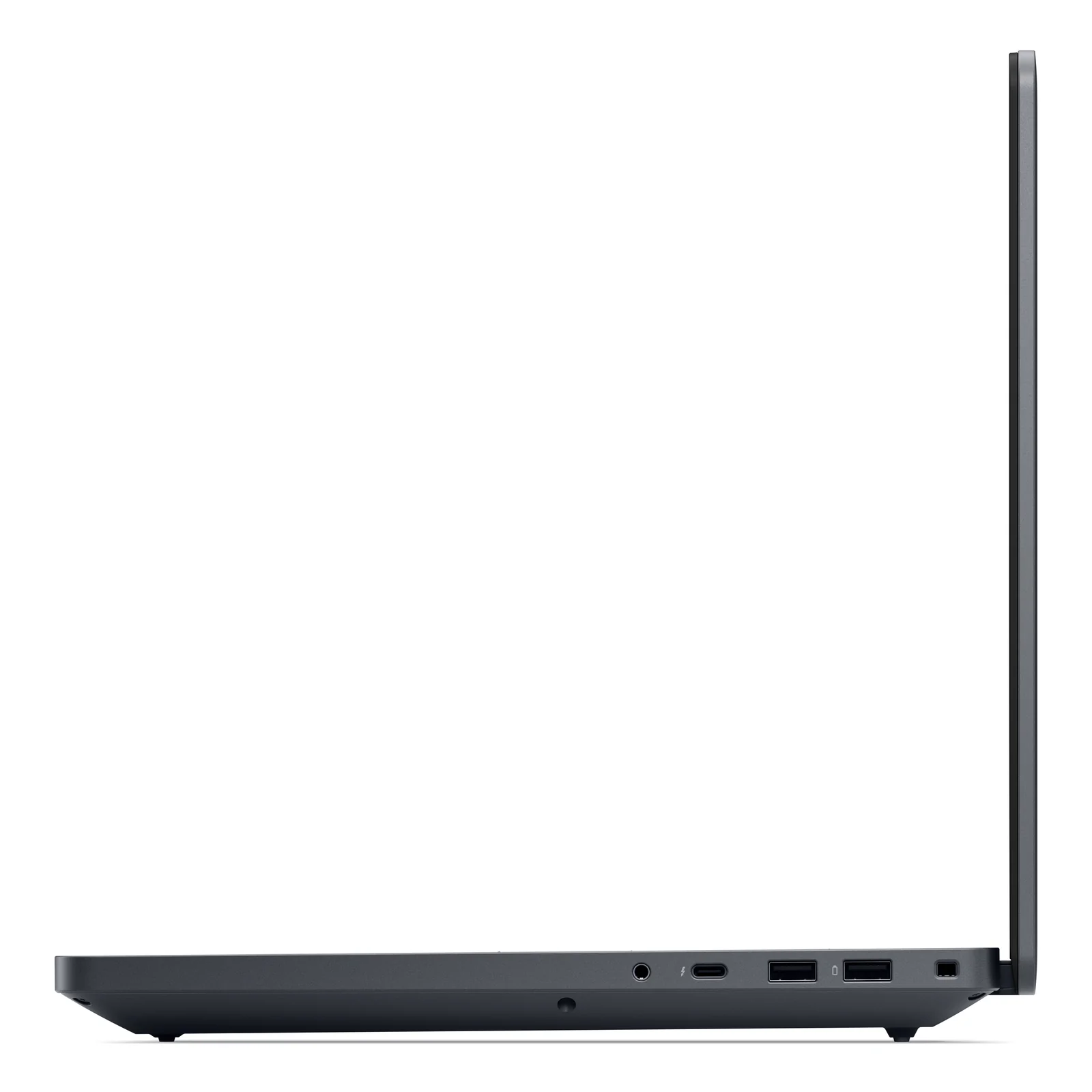 Dell Pro Max 16 Plus, profil droit, couvercle fermé, ports USB-A et prise audio jack, finition gris anthracite