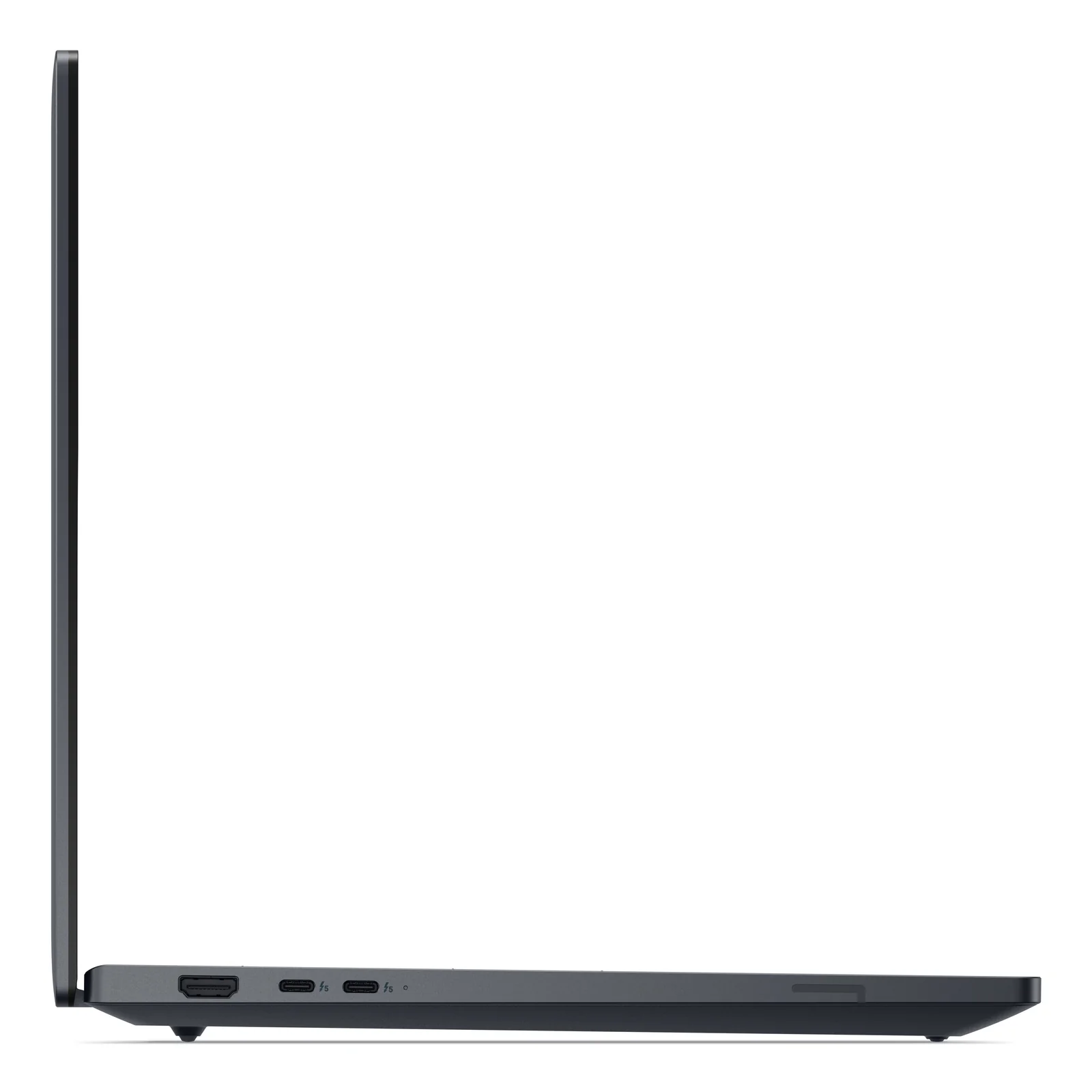 Profil gauche montrant un port HDMI et deux Thunderbolt 5 USB-C alignés sur le flanc