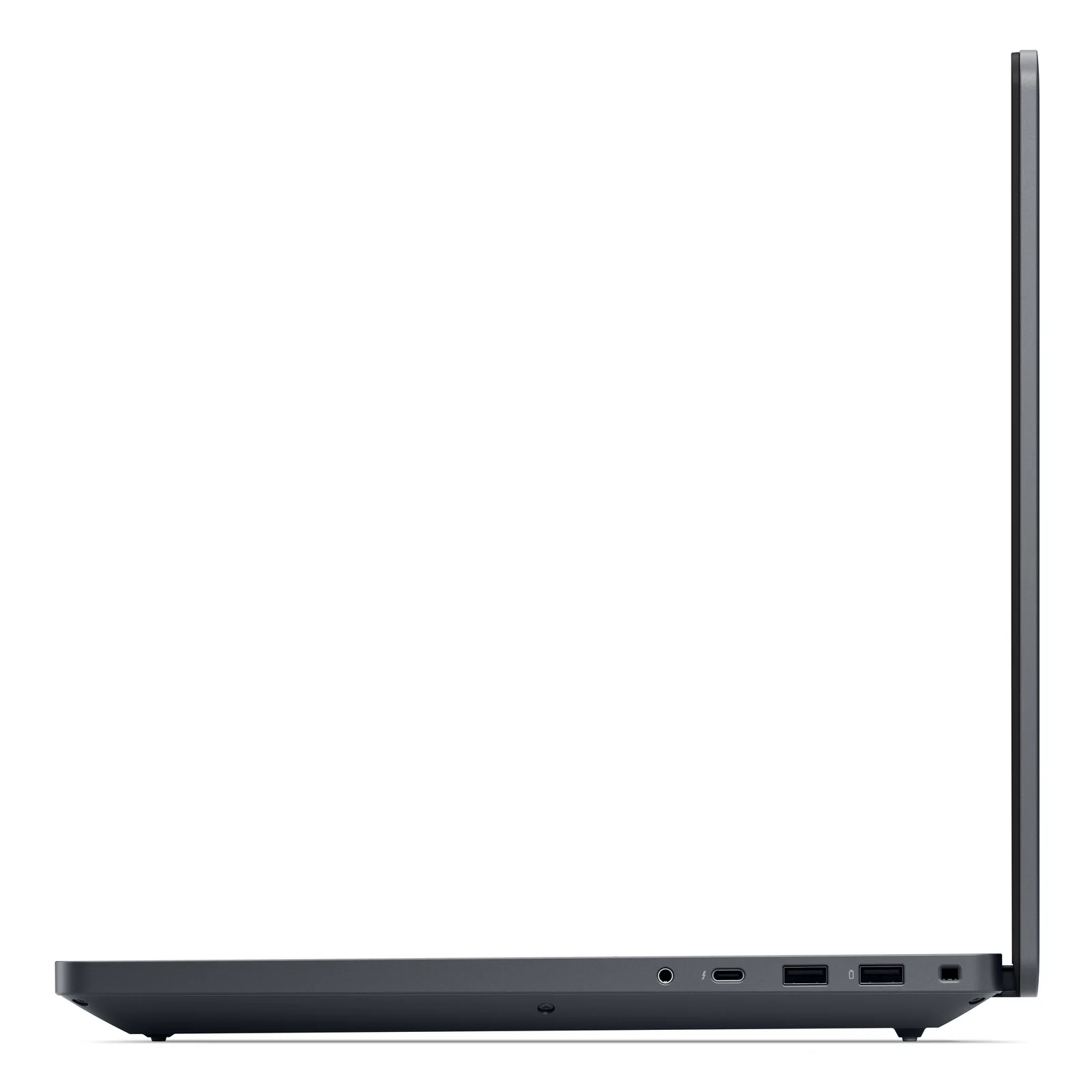 Tranche droite fermée, profil fin, ports USB Type-A et prise jack audio visibles