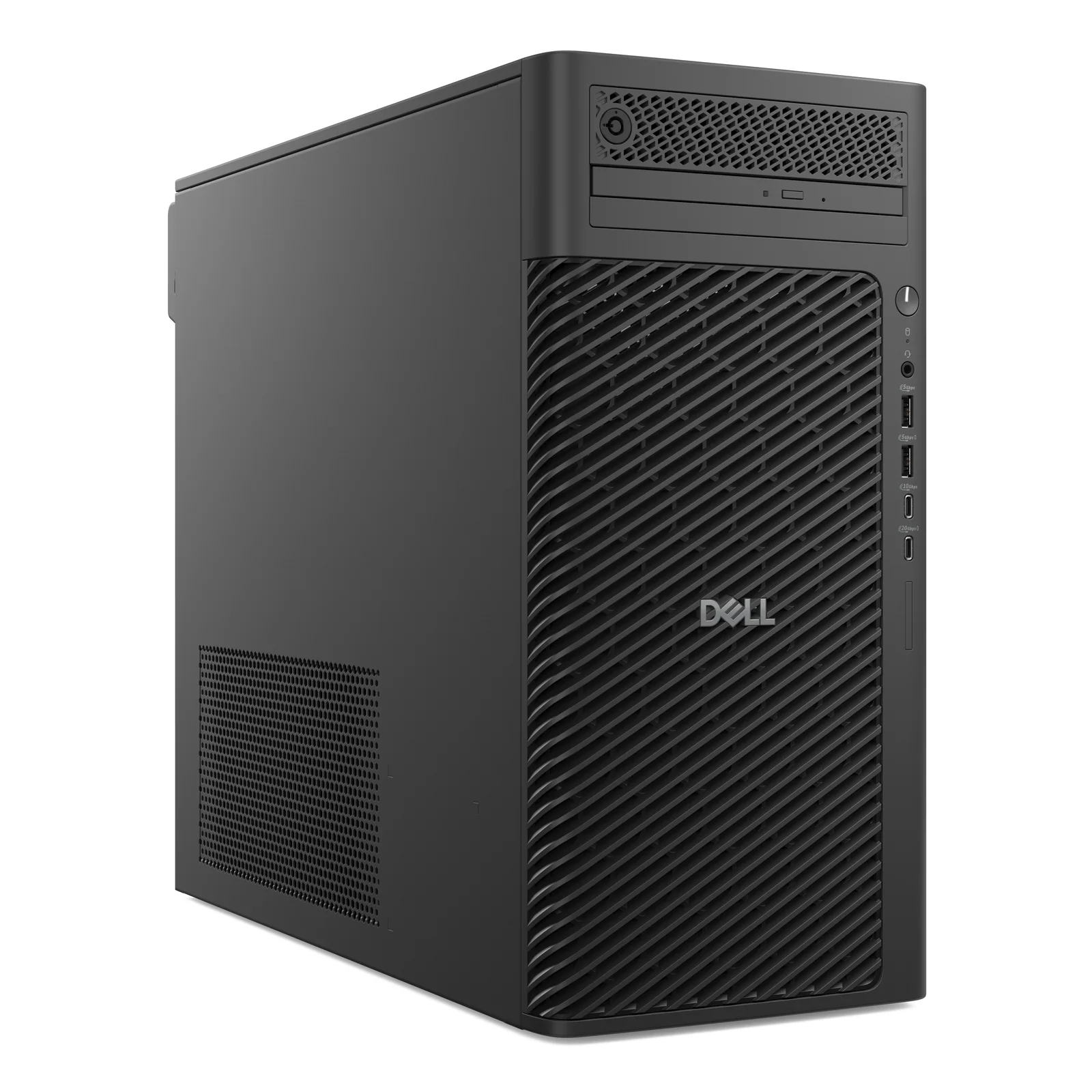 Dell Pro Max FCT2250, vue trois quarts avant droit, tour noir, logo Dell centré