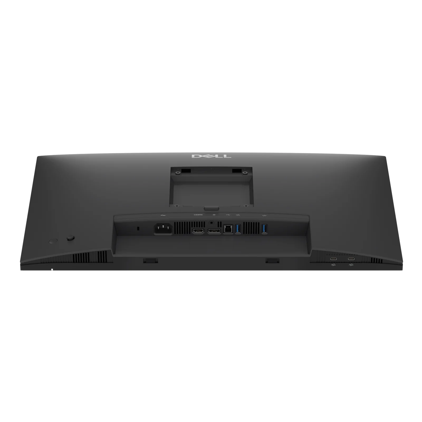 Détail bas arrière du moniteur 24 pouces avec ports HDMI, DisplayPort, USB amont type-B et USB-C 15 W aval