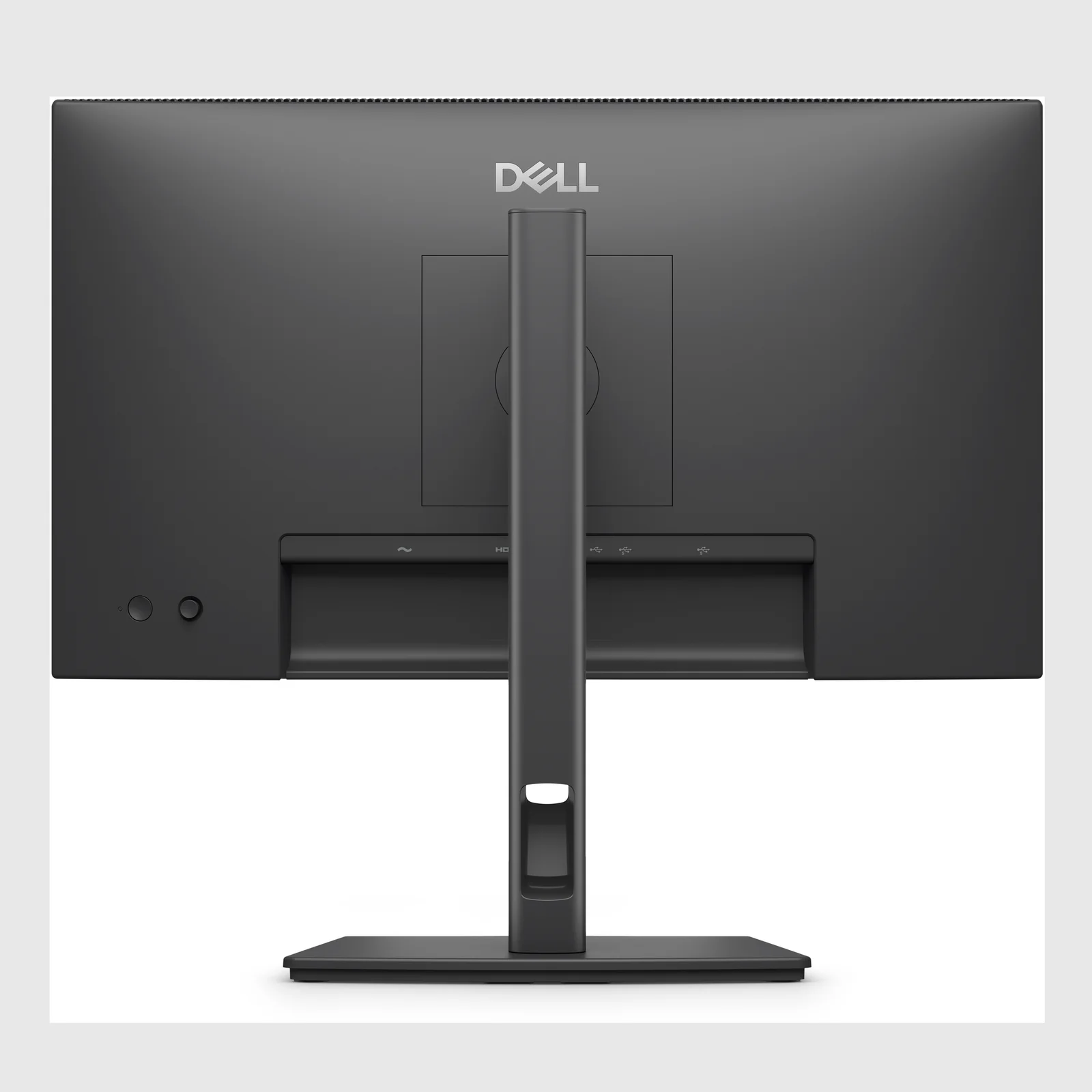 Dell P2226H face arrière debout, logo Dell au dos, colonne du pied avec gestion de câbles