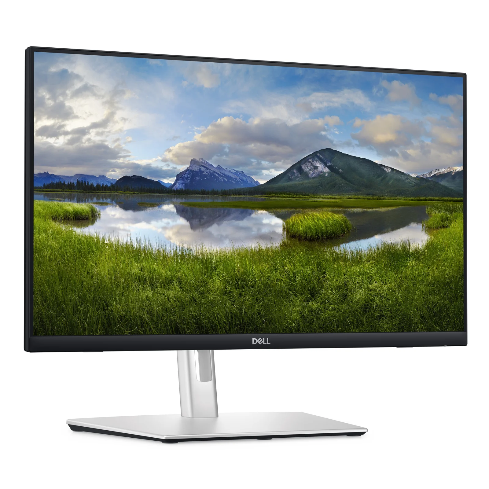 Vue de face légèrement inclinée du moniteur tactile avec photo de paysage à l'écran