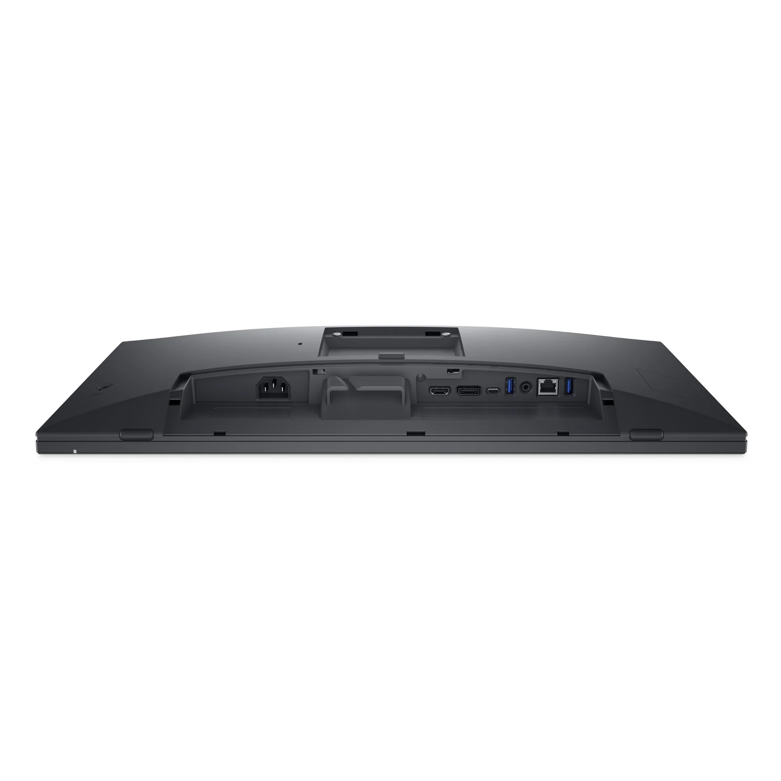 Détail de la connectique inférieure, prise secteur, HDMI, DisplayPort, USB-C, USB-A et RJ45