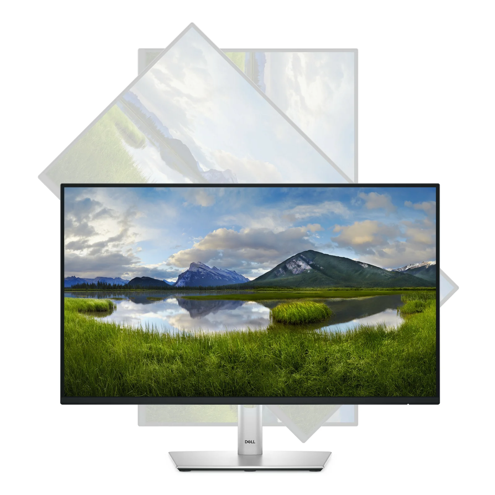 Vue inférieure de la connectique avec prise secteur, HDMI, DisplayPort, VGA et hub USB intégré