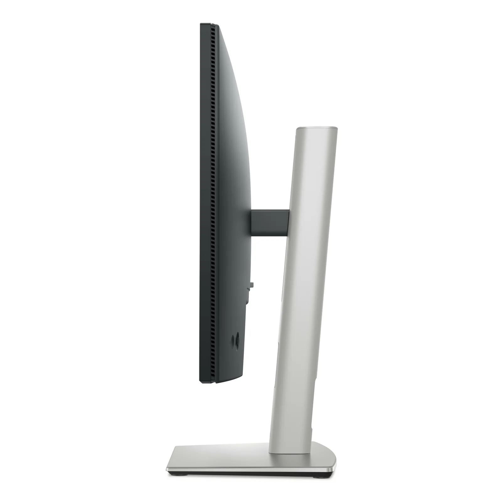 Dell P2425HE vue de profil droit, dalle fine noire, colonne et bras de réglage argentés