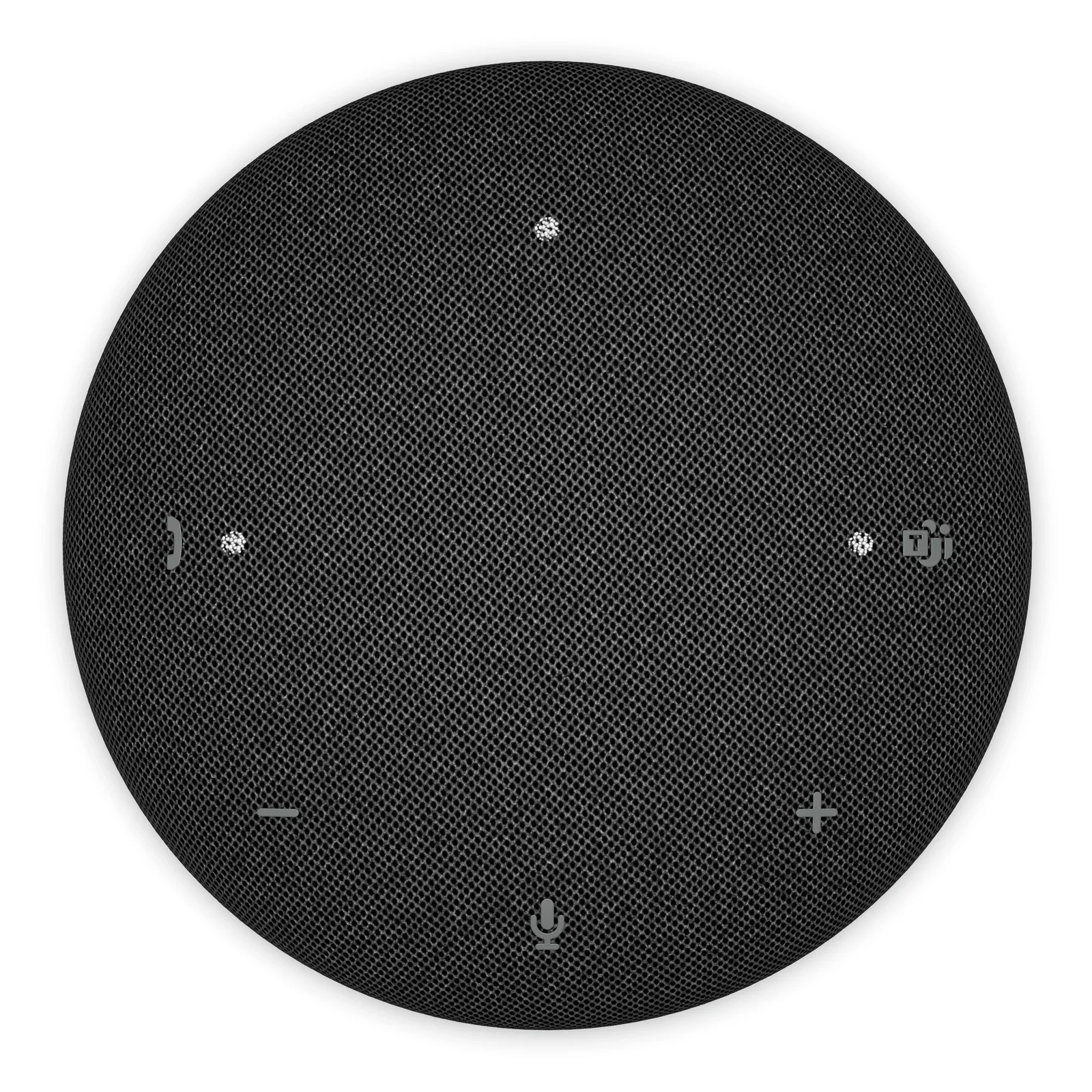 Vue zénithale de la grille tissu noire avec icônes tactiles décrochage, raccourci Teams, volume plus, volume moins et microphone