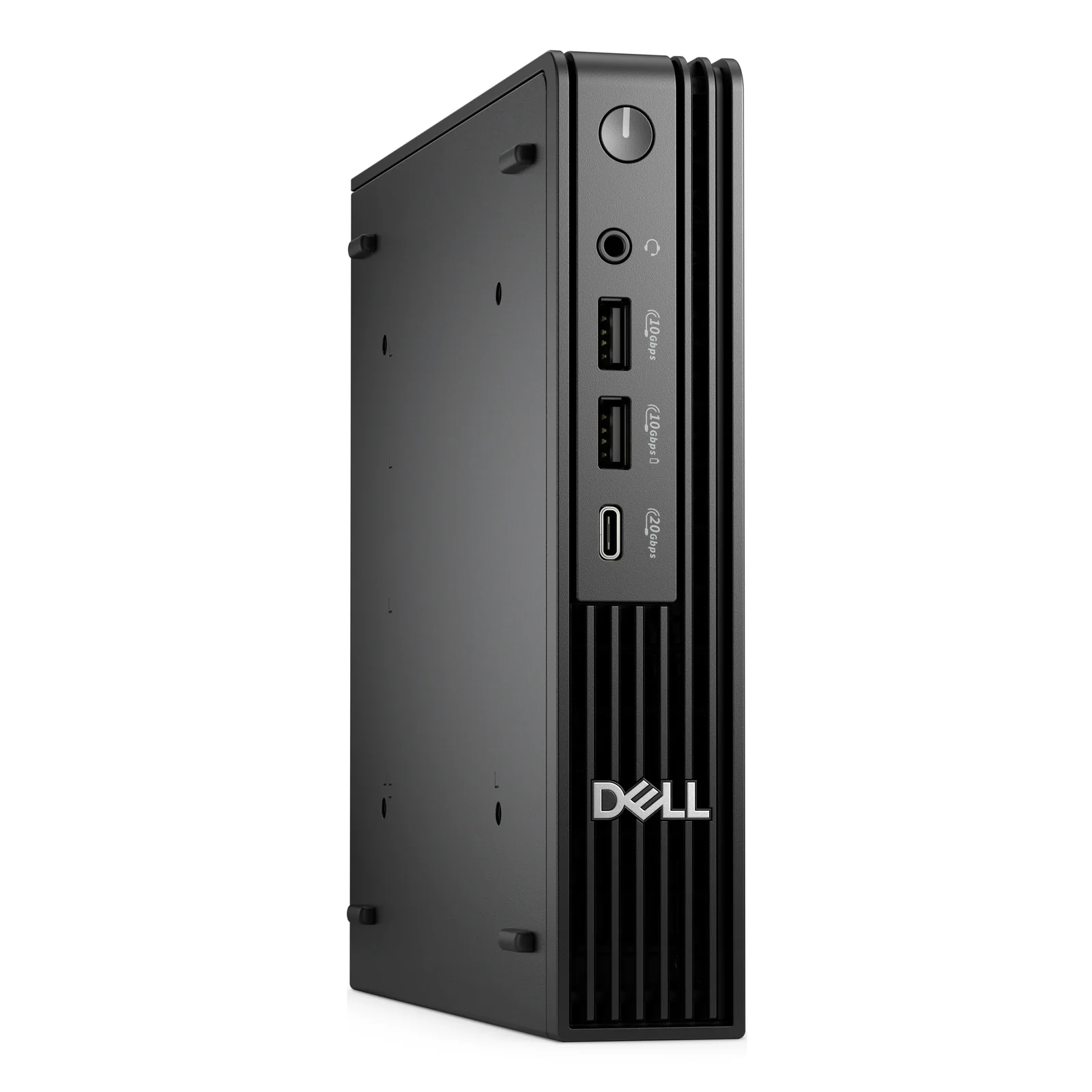 Dell Pro QBM1250 Plus, vue trois quarts, micro PC noir avec grille de ventilation latérale