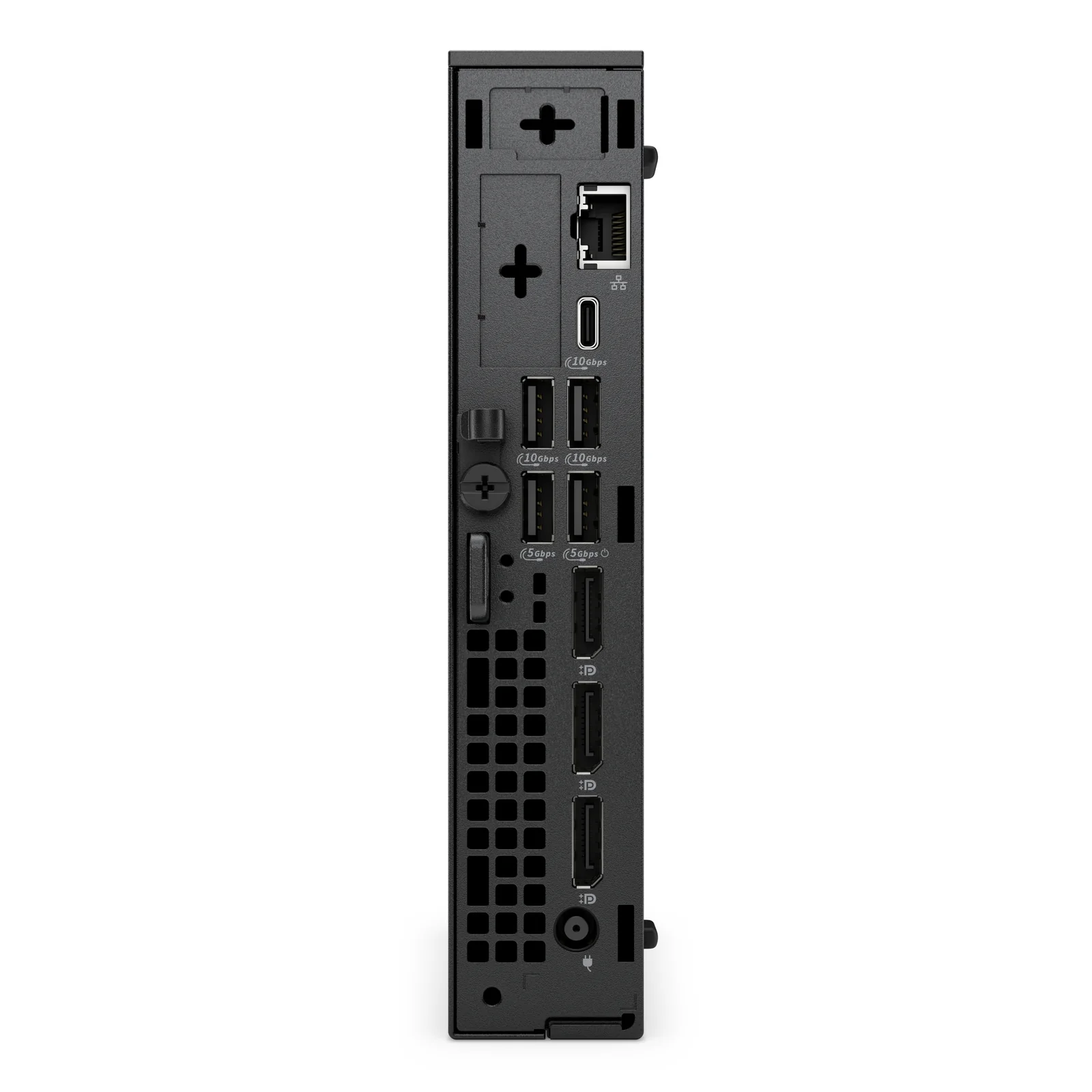 Dell Pro QBM1250 Plus, panneau arrière avec connecteurs DisplayPort, USB-C, USB-A, Ethernet et alimentation