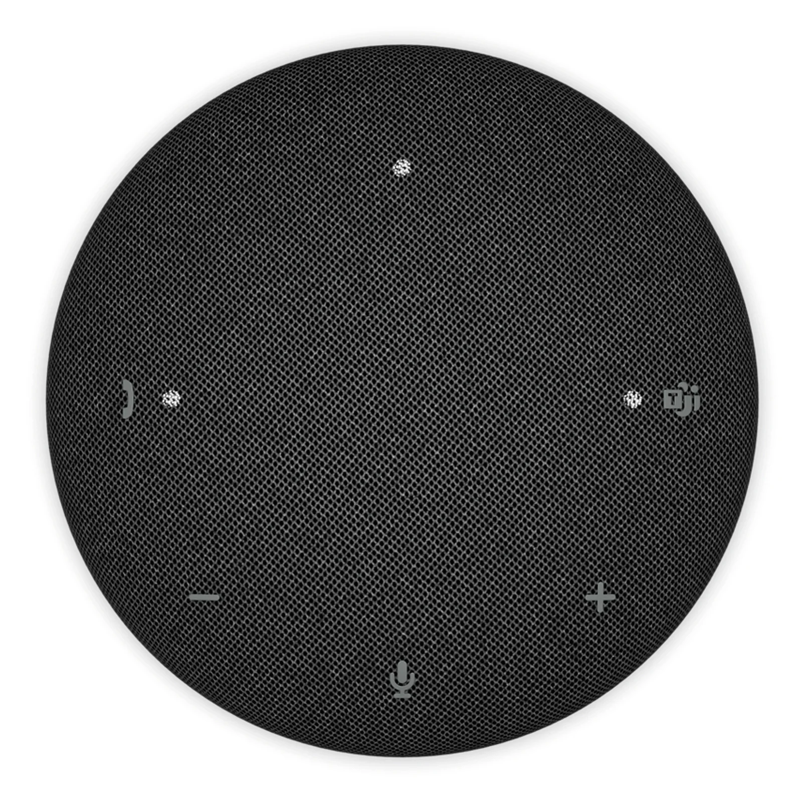 Vue de dessus alternative du speakerphone avec ouvertures de microphones visibles autour de la zone centrale