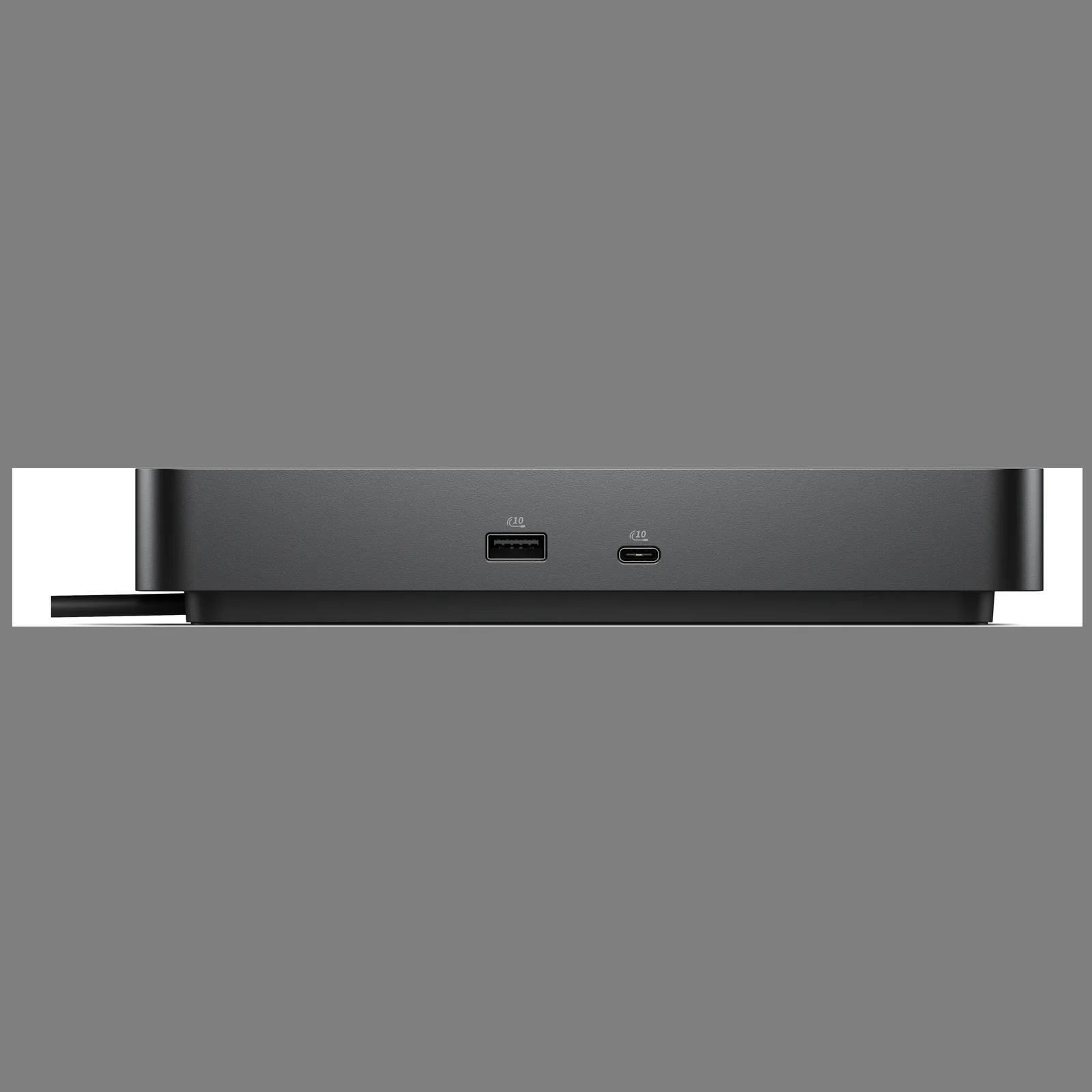Vue avant du dock montrant un port USB-A 10 Gbit/s et un port USB-C 10 Gbit/s avec marquage de débit